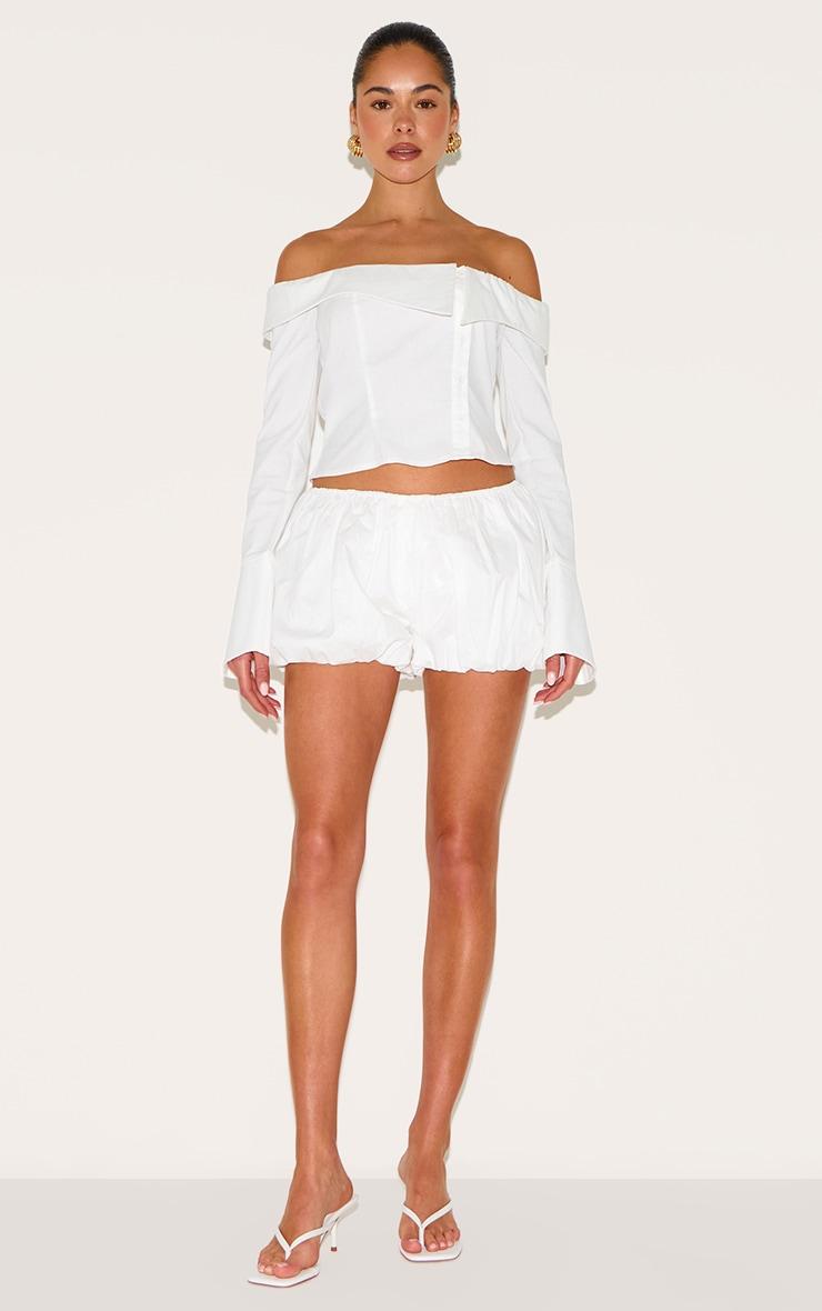 White Linen Blend Bardot Button Up Shirt Product Image