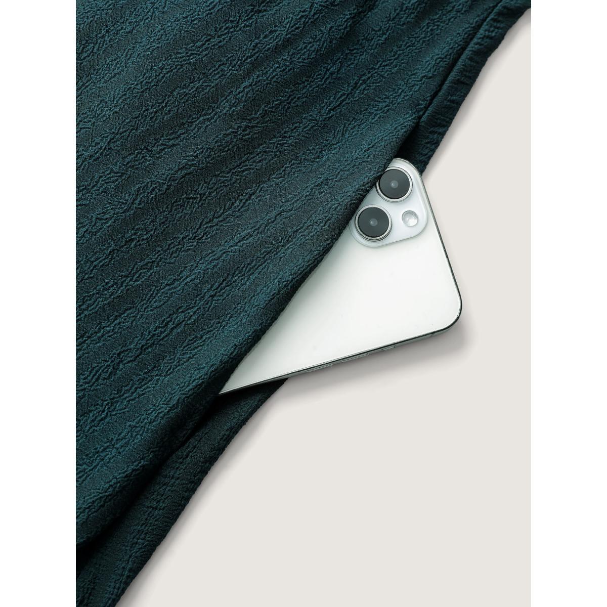 Plus Size Textured Pockets Button Detail Tiered Maxi Dress Cyan Women Timeless Texture U-neck Long Sleeve Curvy BloomChic 22-24/3X Product Image