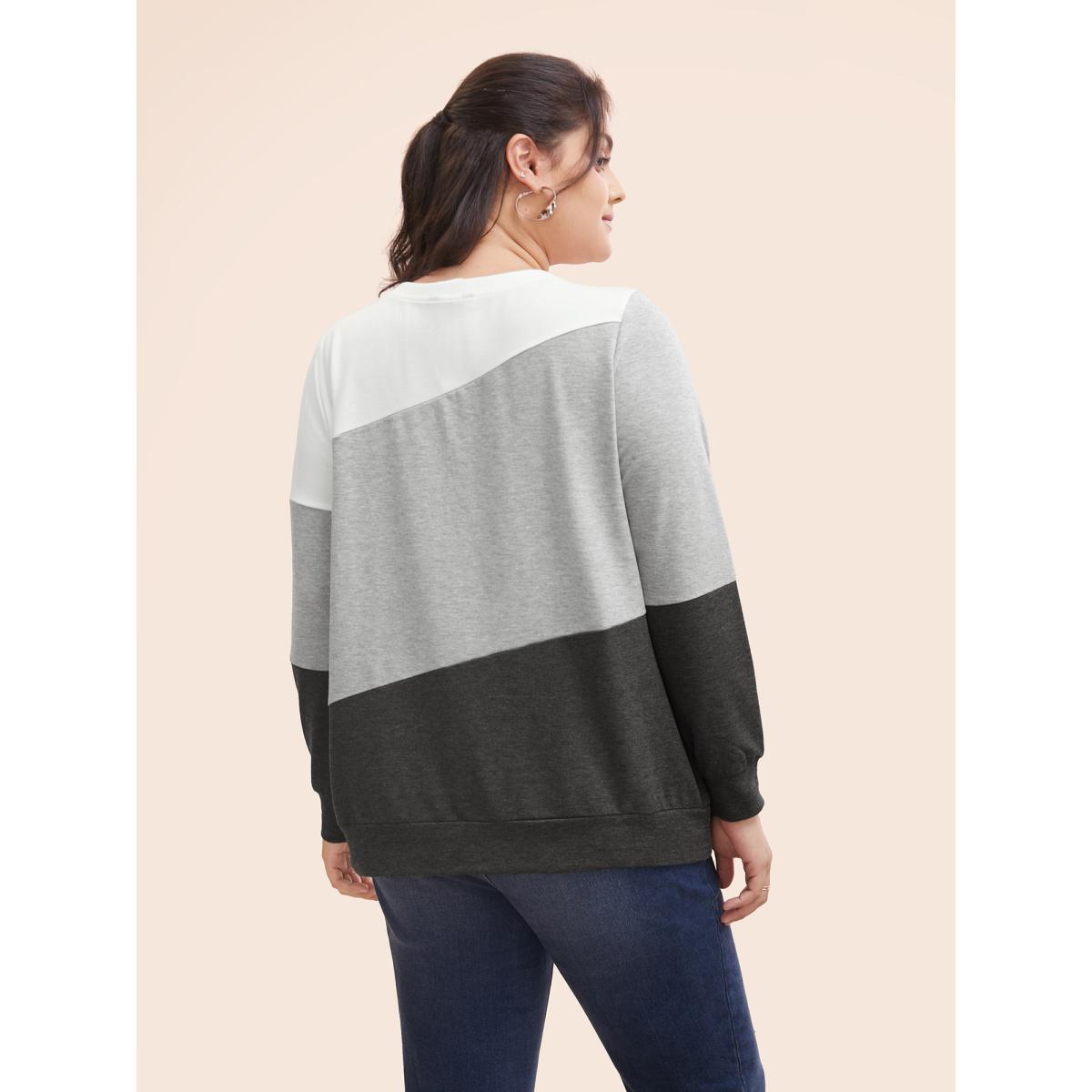 Plus Size Crew Neck Colorblock Contrast Sweatshirt Women DimGray Casual Contrast Round Neck Everyday Sweatshirts BloomChic 28/5X Product Image