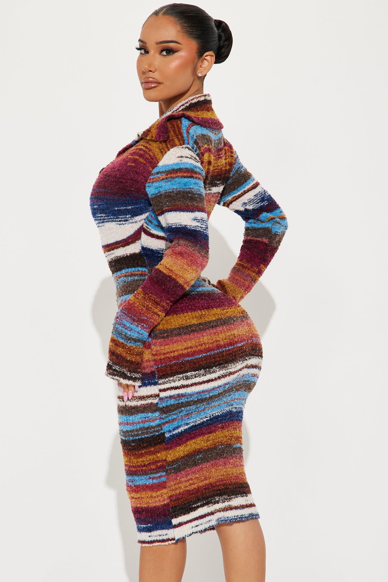 Bridgette Collared Sweater Midi Dress - Multi Color Product Image