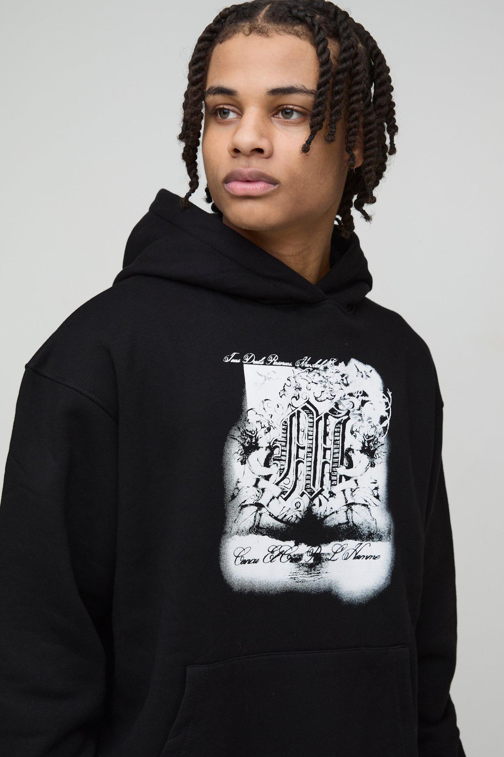 Oversized Blurred Branded Print Hoodie | boohooMAN USA Product Image