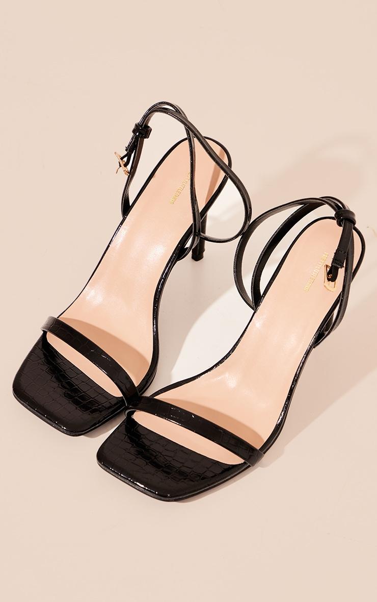 Black Pu Croc Square Toe Barely There Strap High Heeled Sandals Product Image