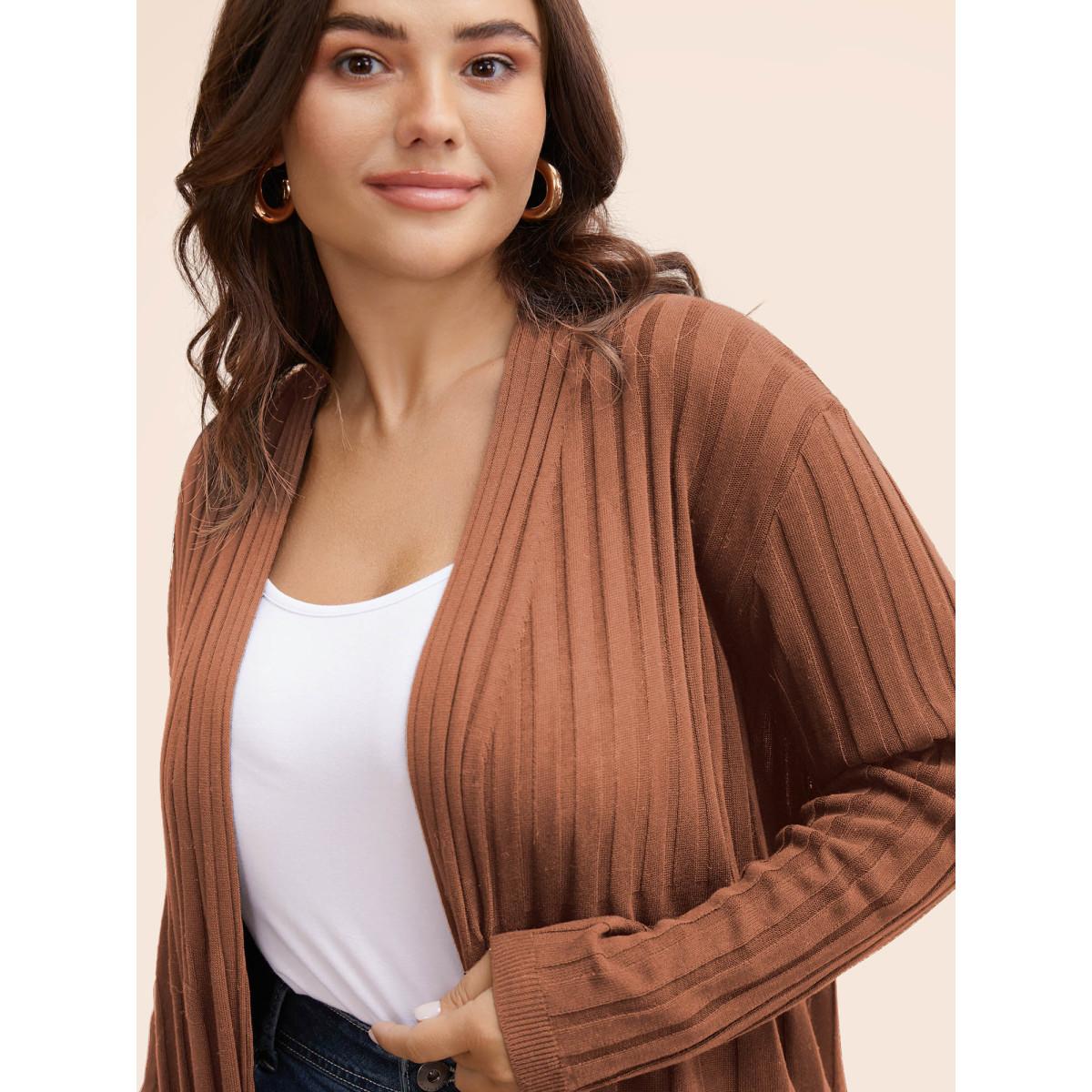 Plus Size Plain Textured Kimono Collar Cardigan DustyPink Women Timeless Loose Long Sleeve Elegant Cardigans BloomChic 22-24/3X Product Image