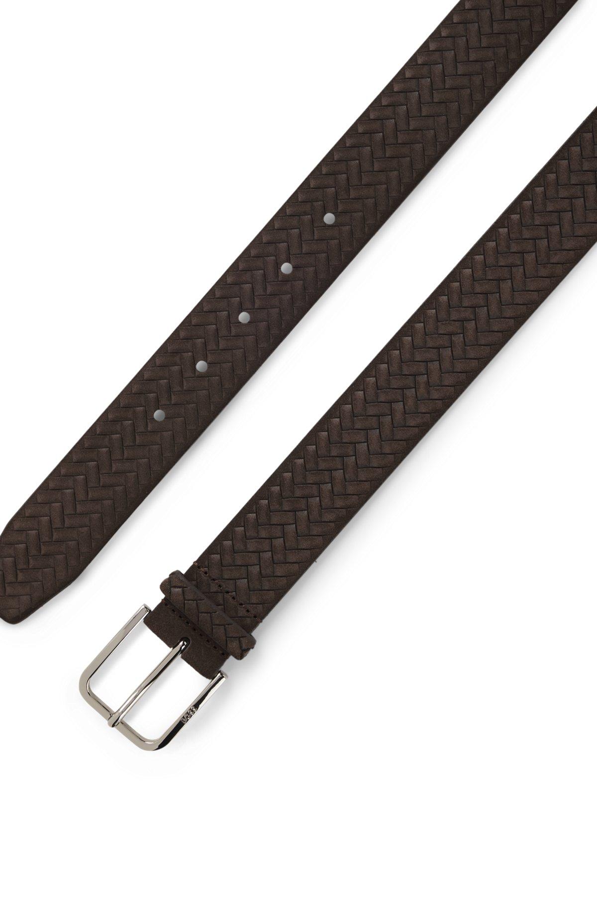 Logo-buckle belt in woven suede Product Image