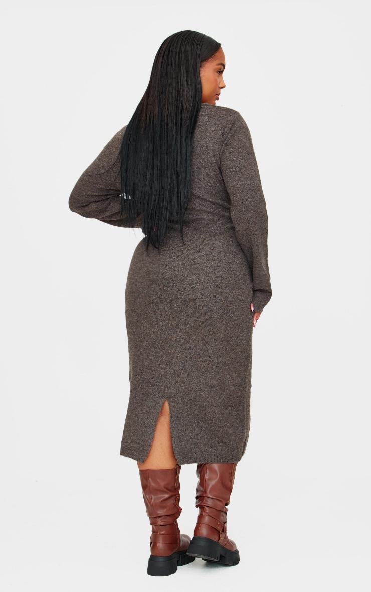 Plus Chocolate Knitted Seam Front Midaxi Dress Product Image