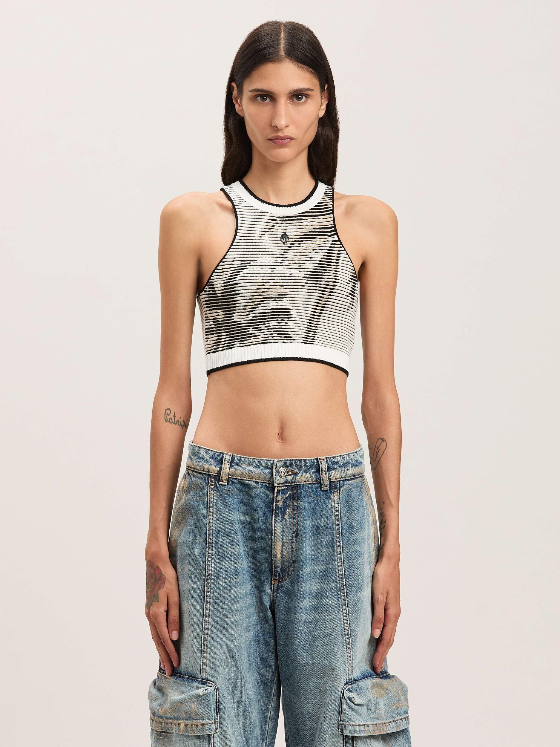 PALMS JACQUARD KNIT TOP OFF WHITE - BLAC Product Image