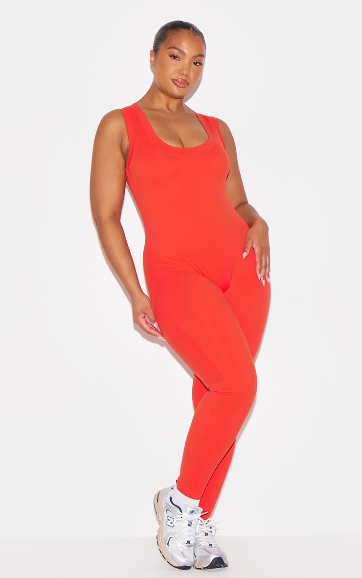  Red Sculpt Contrast Binding Unitard Product Image