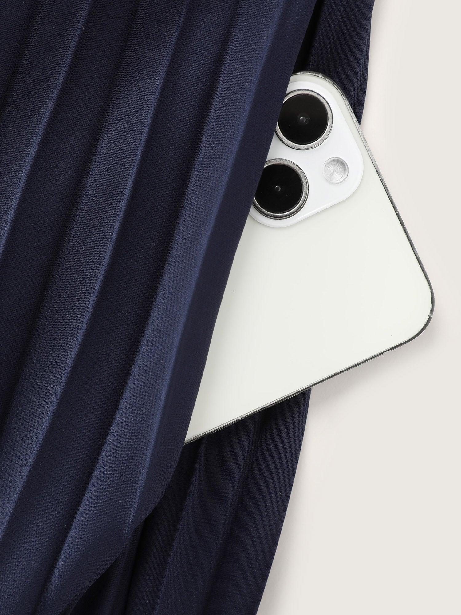 Pleated Waist V-Neck Balloon Sleeve Midi Dress Female Product Image