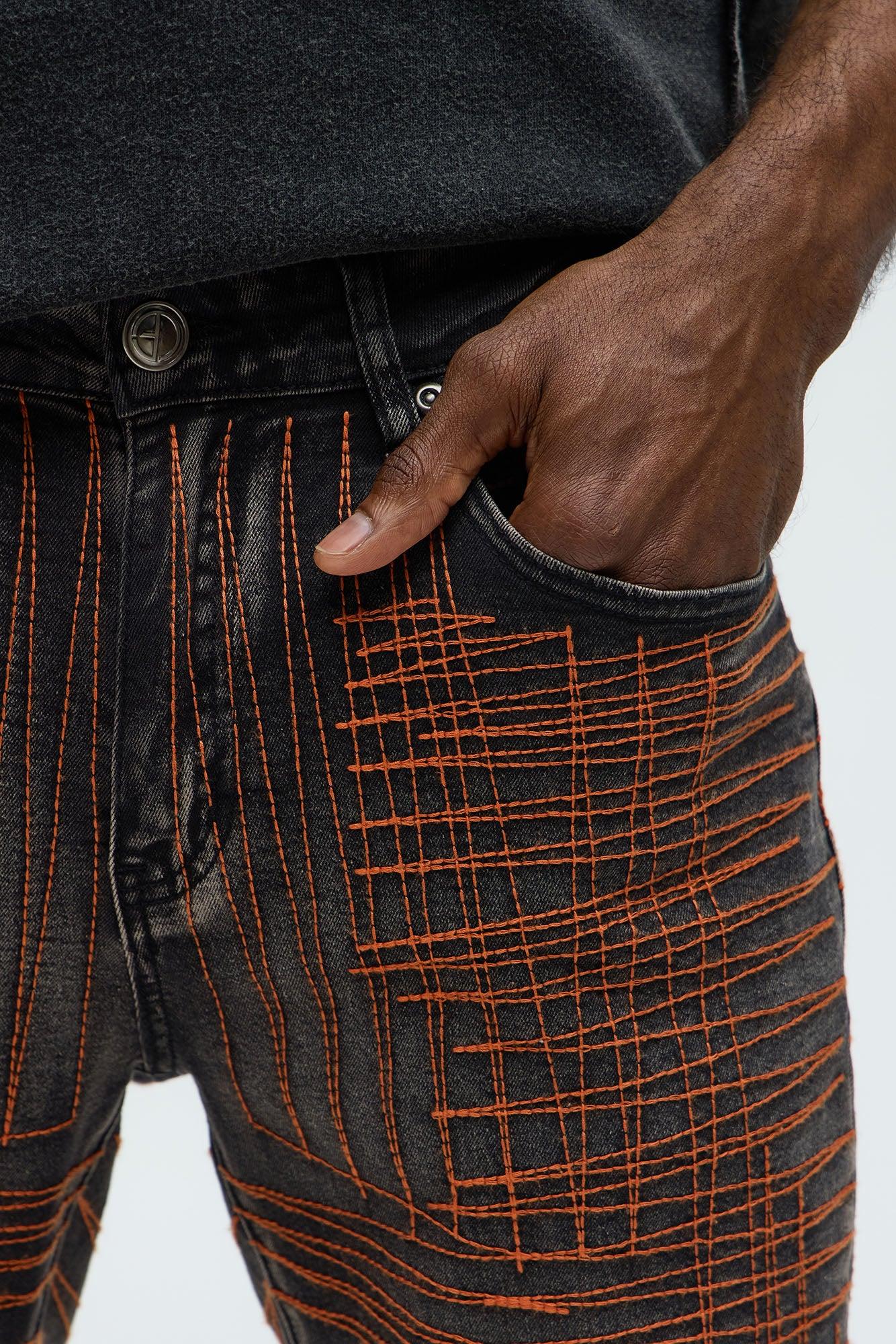Stacked Skinny Flare Rebel With The Thread Contrast Stitch Jeans - Black Wash Product Image