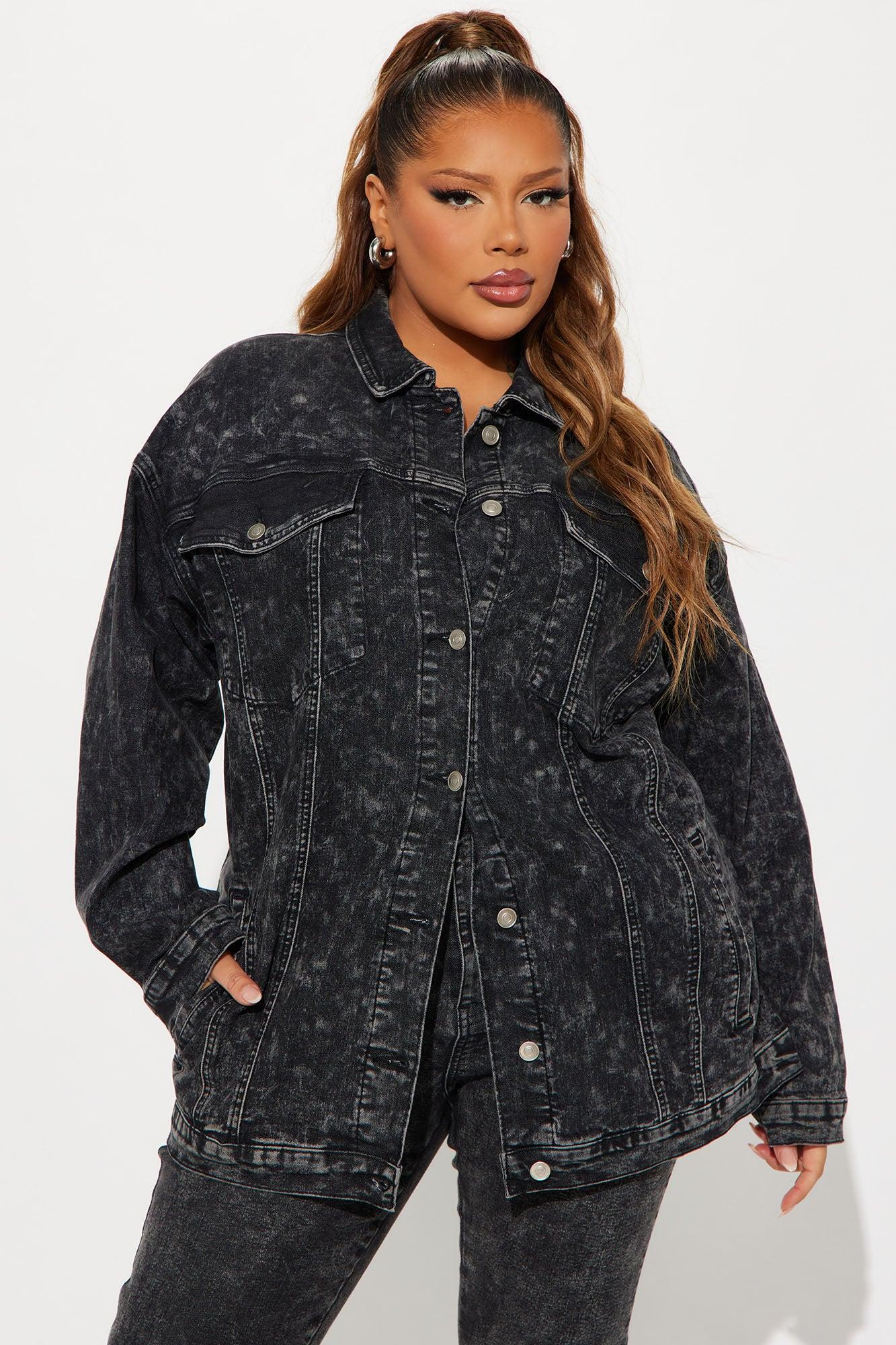 Standing On Business Oversized Denim Jacket - Black Wash Product Image