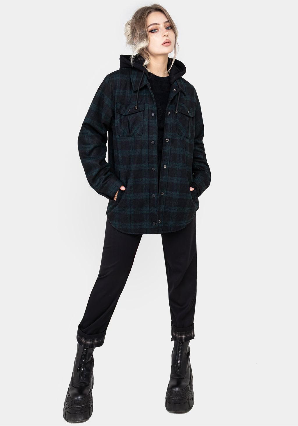 Trellis Hooded Pocket Wool Blend Check Shacket Product Image