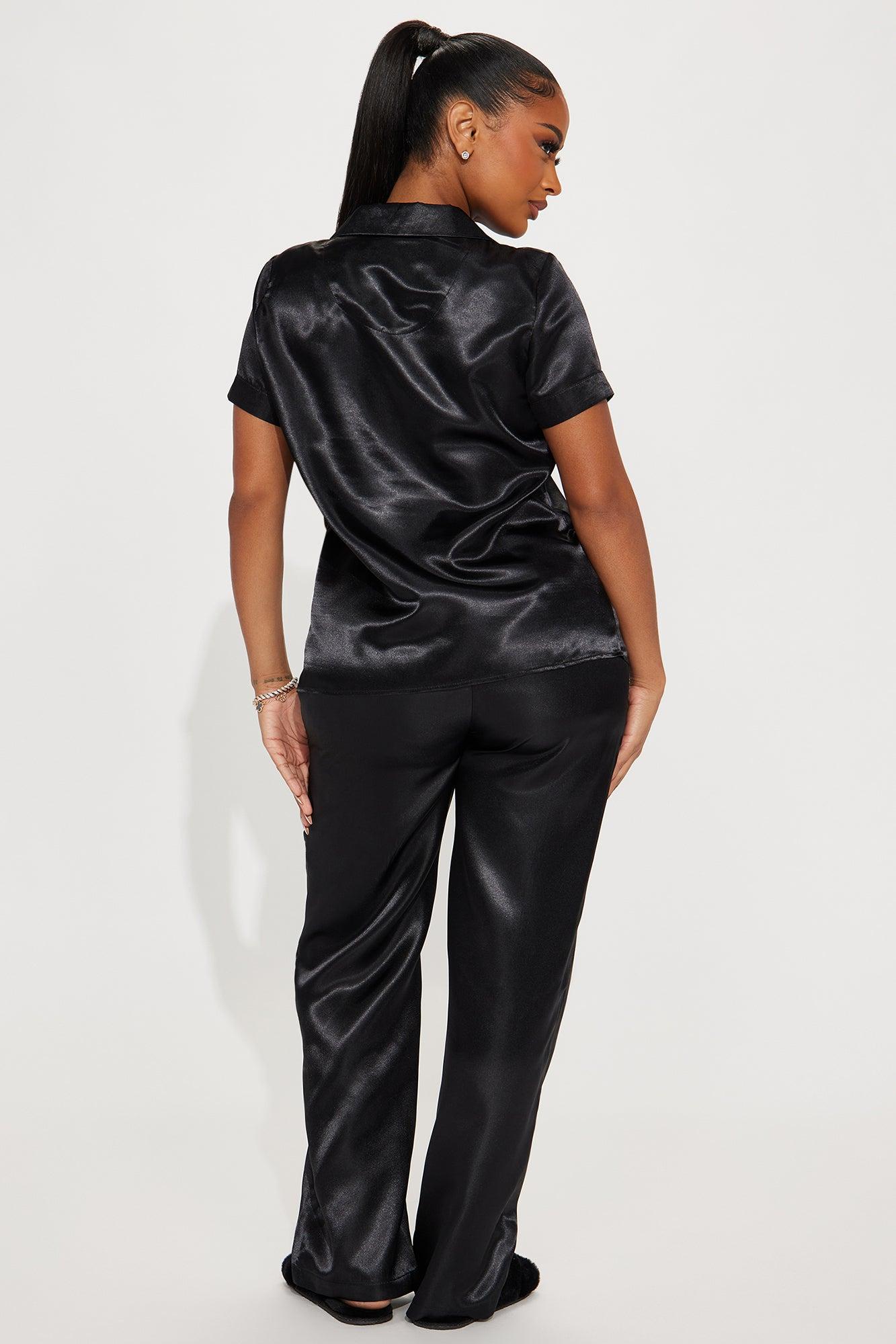 Pillow Fight Satin PJ Pants Set - Black Product Image