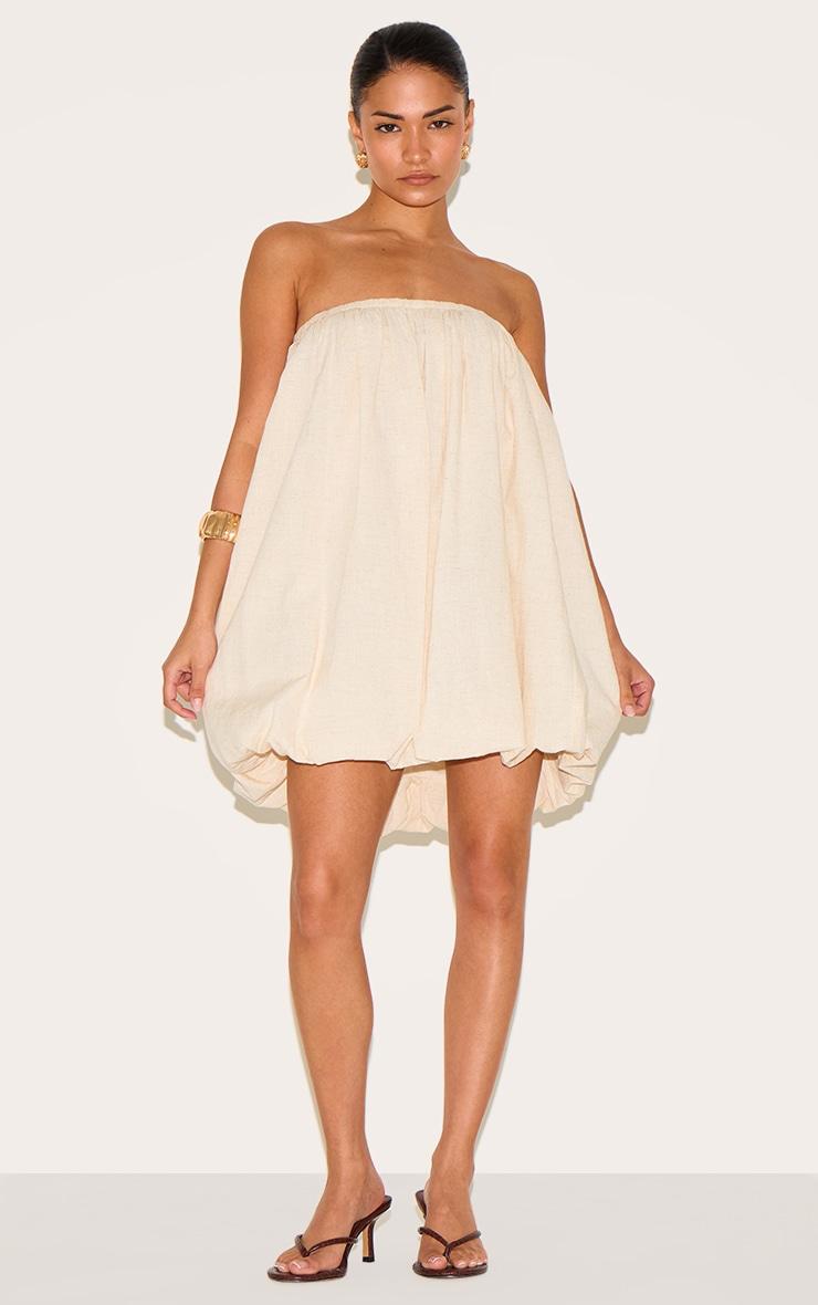 Petite Stone Linen Look Bandeau Puffball Mini Dress Product Image