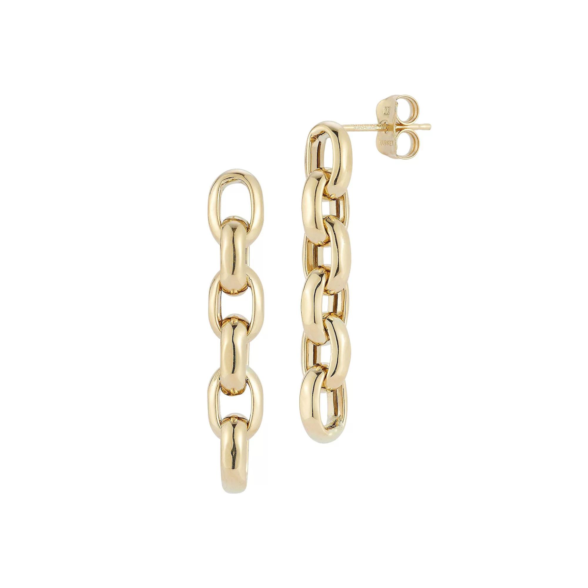 LUMINOR GOLD 14k Gold Dainty Link Long Drop Earrings, Women's Product Image