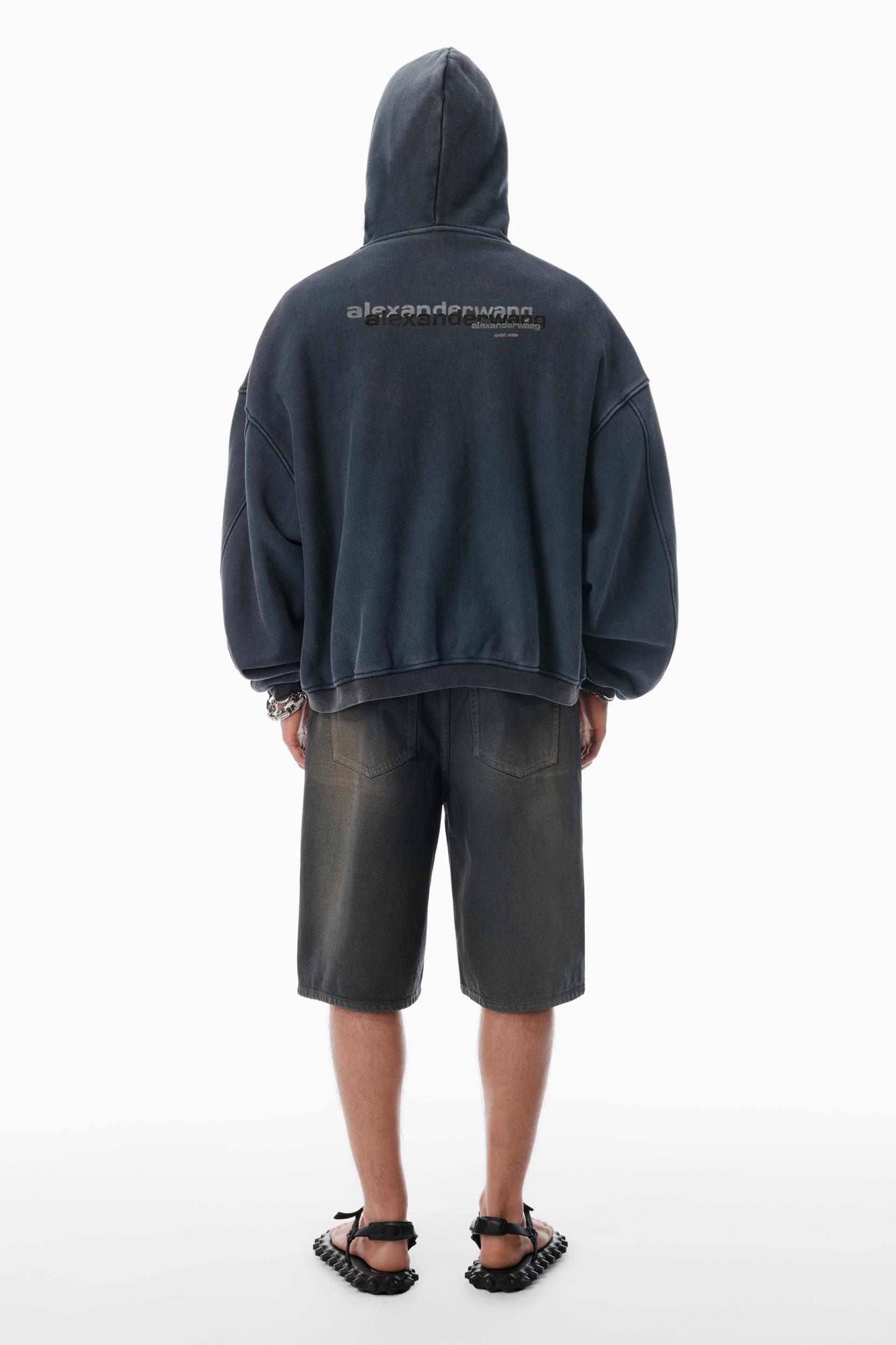 Black Cotton Logo Zip-up Hoodie Product Image