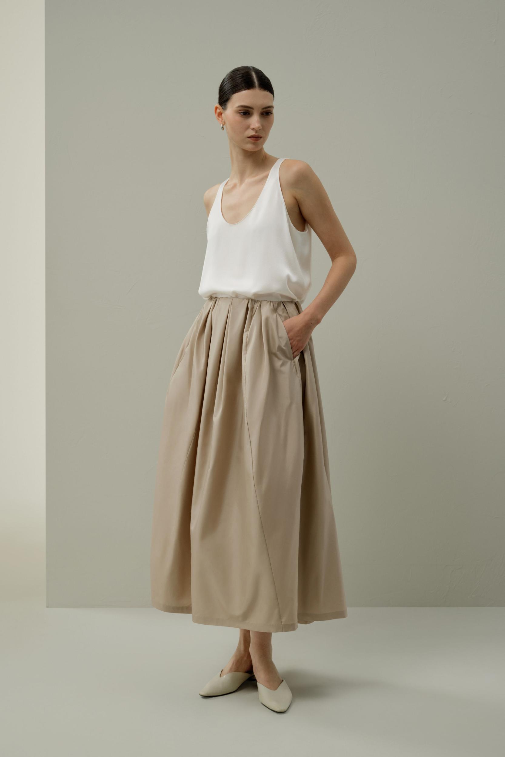 LILYSILK Women's Silk Taffeta Waist-Pleated Skirt, Black, Size 10, Water-Repellent & Voluminous Product Image