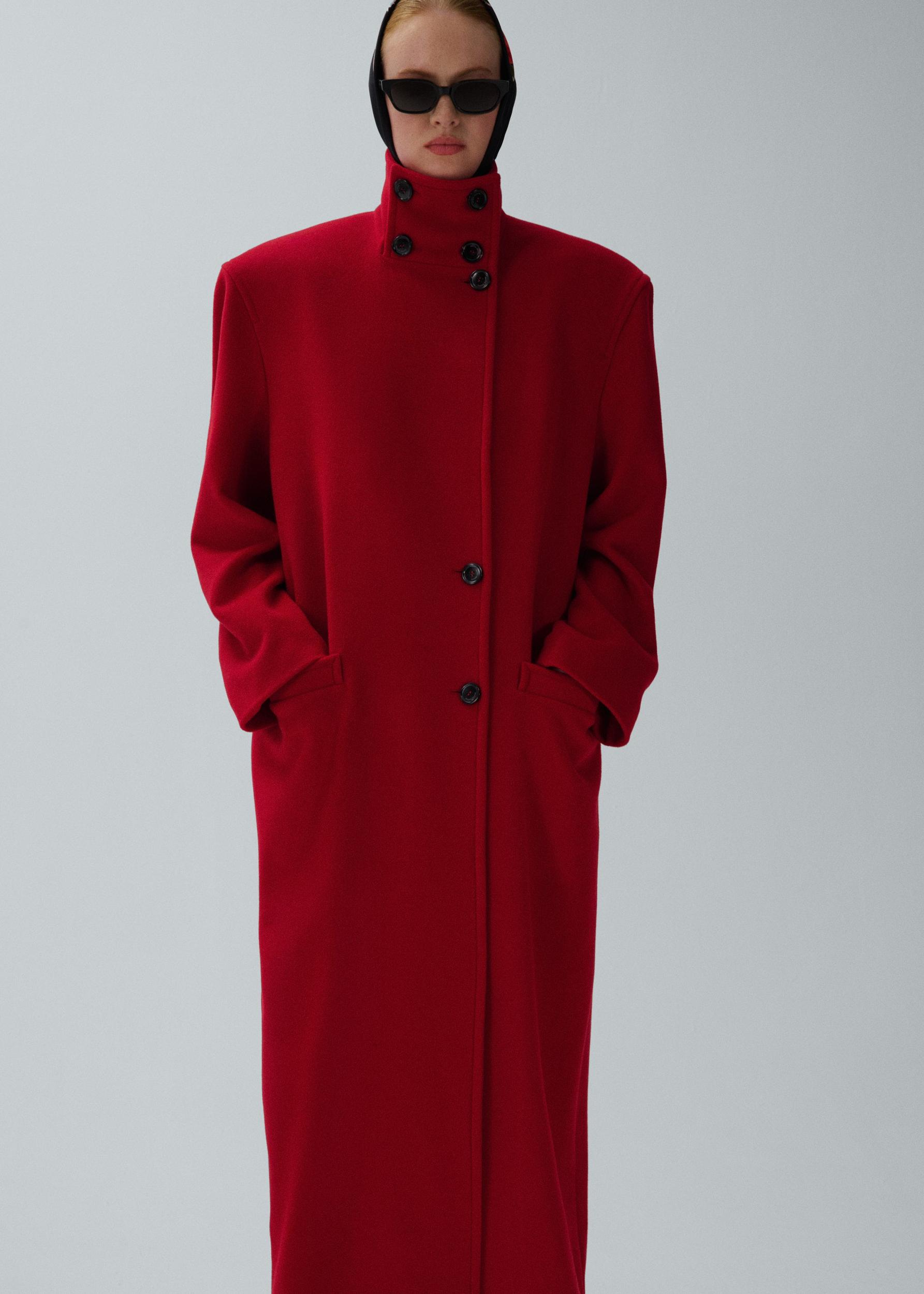 Oversized high collar wool coat in red Product Image