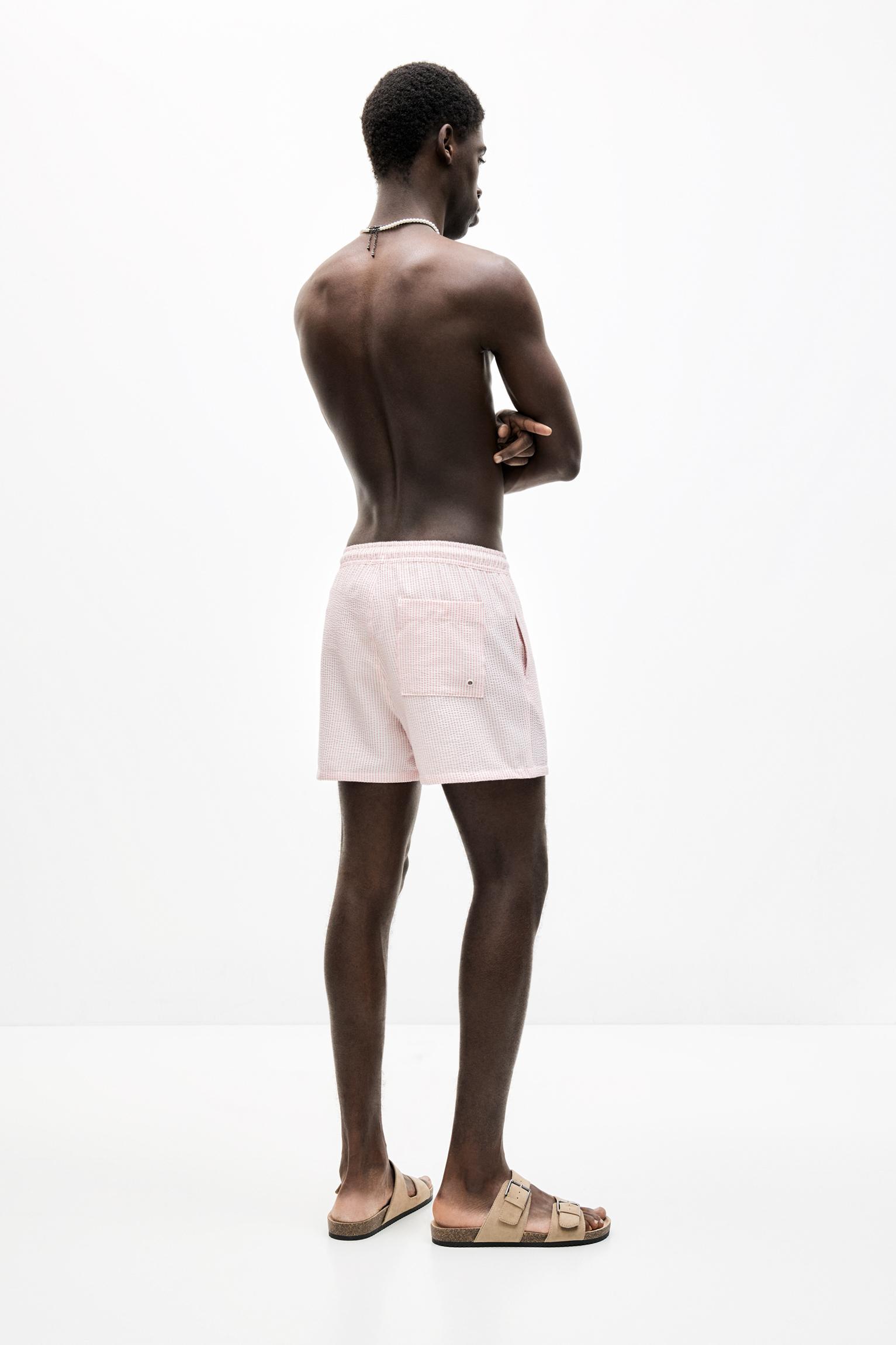 Striped seersucker swimming trunks Product Image