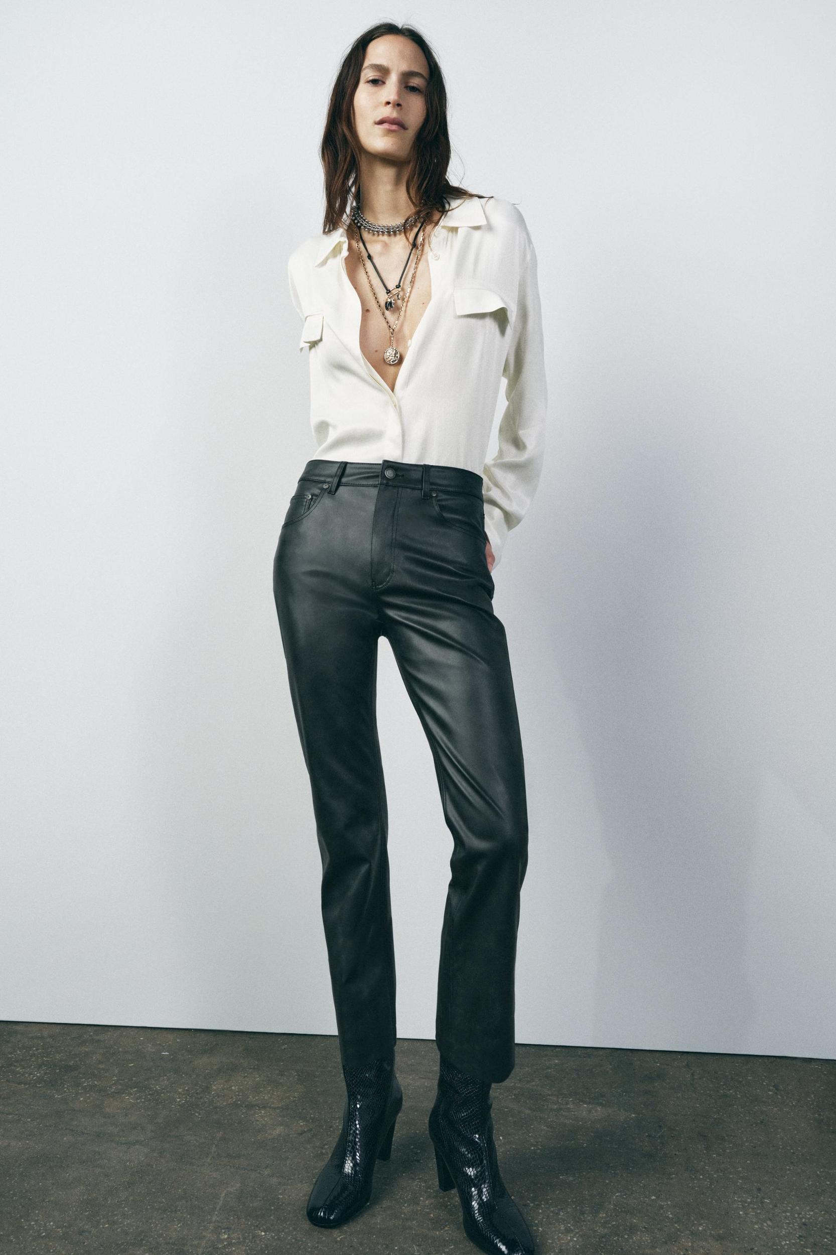ZW COLLECTION FAUX LEATHER HIGH-WAISTED BOOTCUT CROPPED PANTS Product Image