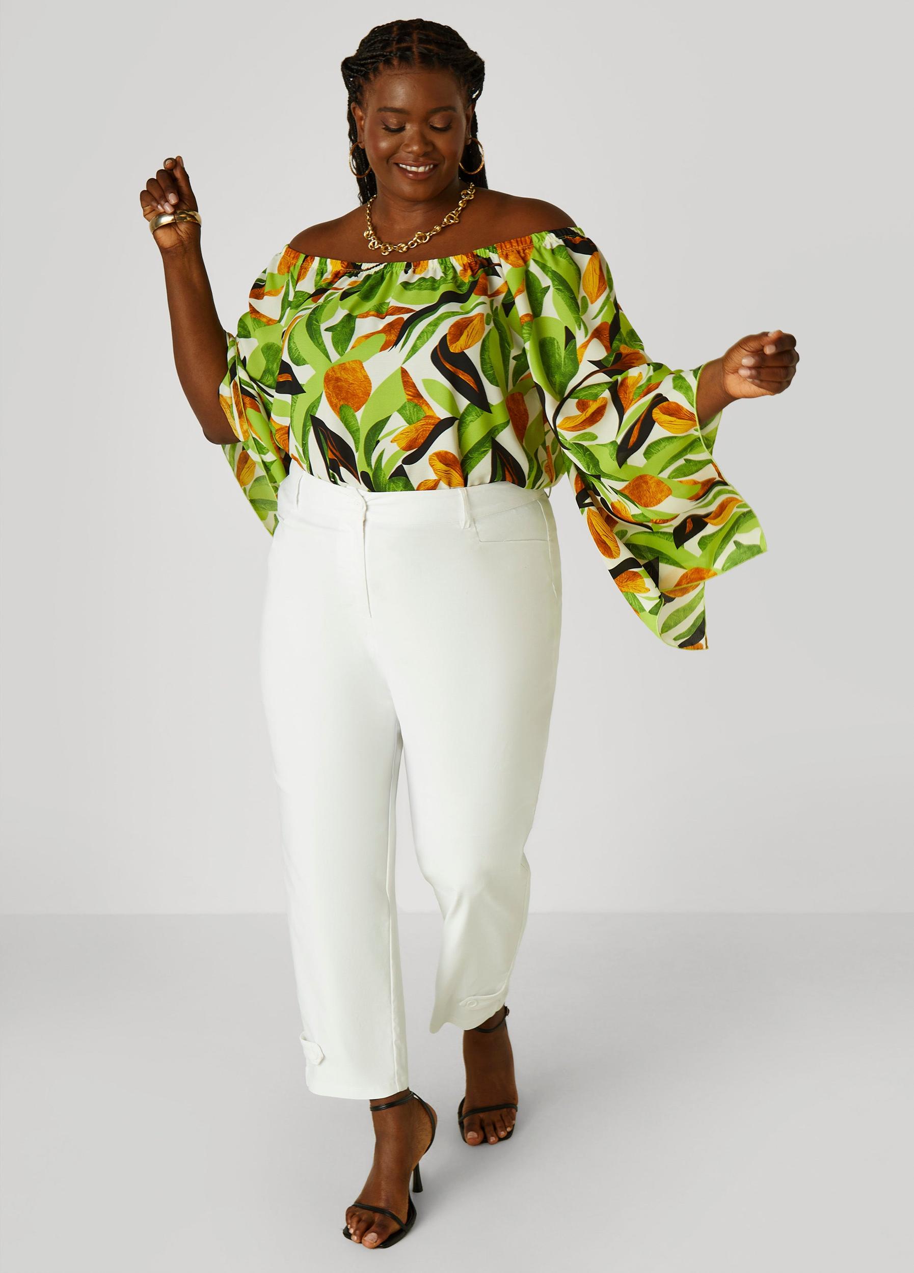 Off The Shoulder Leaf Print Blouse Product Image