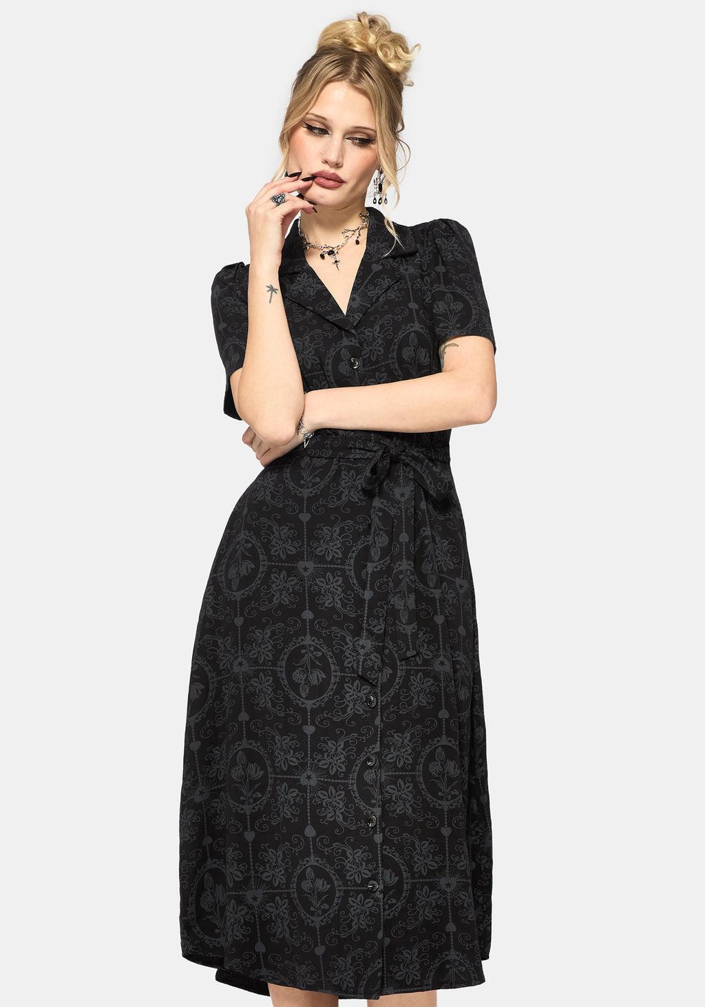 Cameo Floral Printed Tie Belt Midi Shirt Dress Product Image