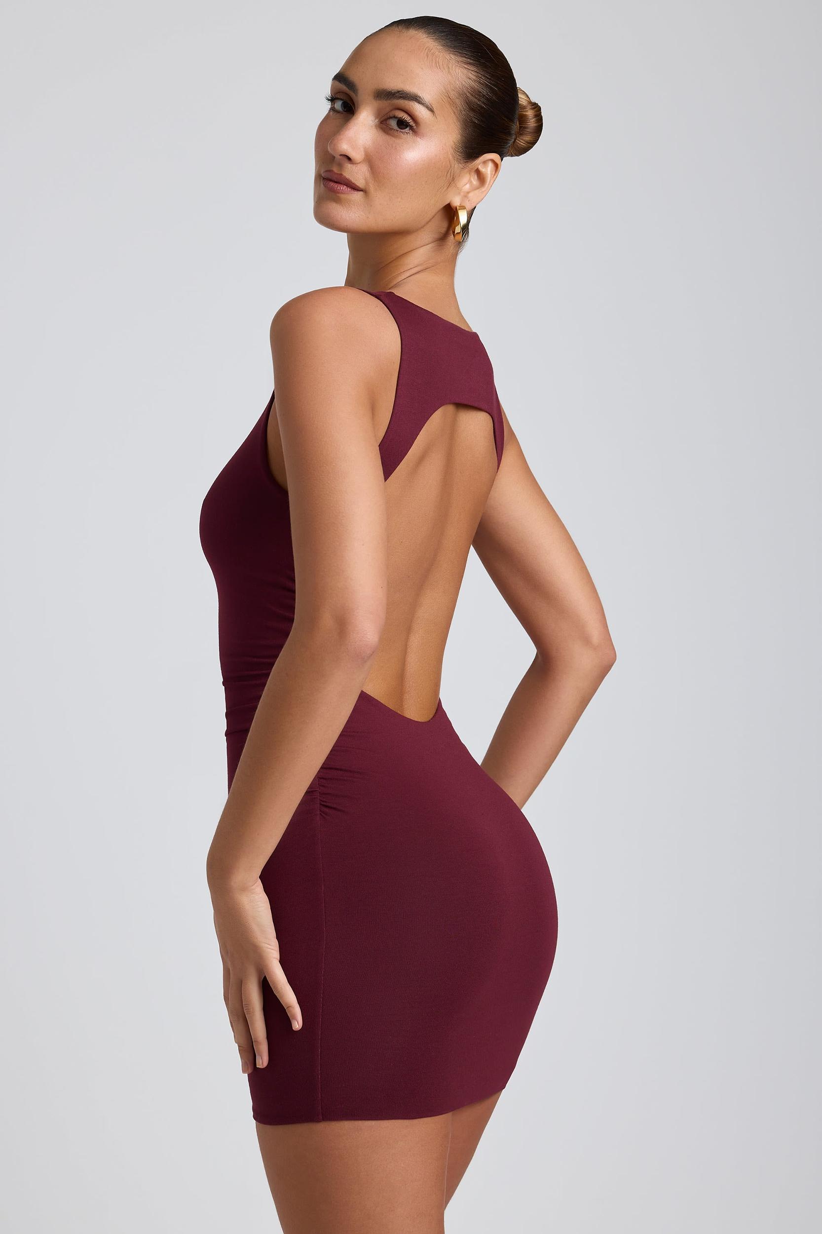 Modal High-Neck Open-Back Mini Dress in Plum Product Image