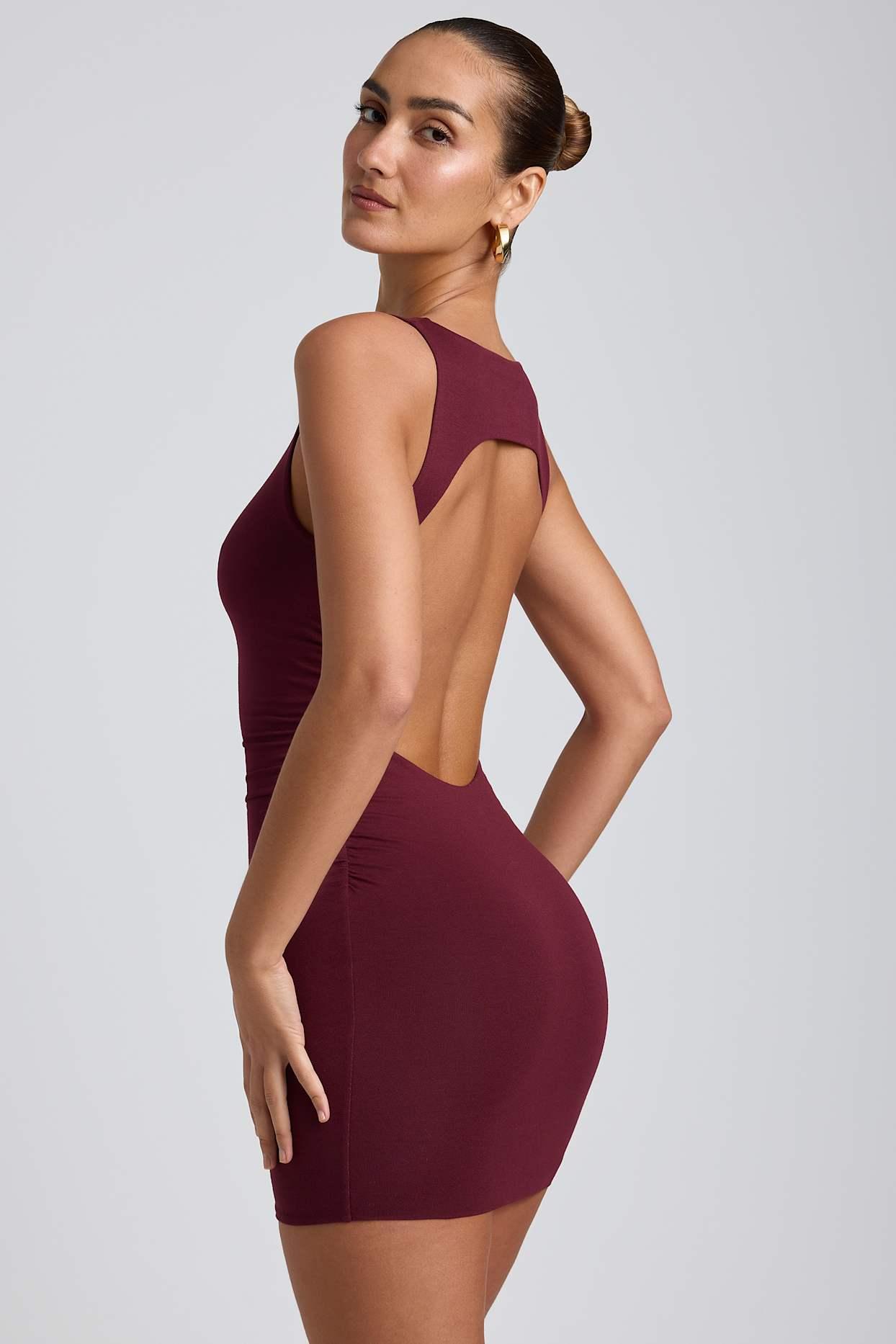 Modal High-Neck Open-Back Mini Dress in Plum Product Image