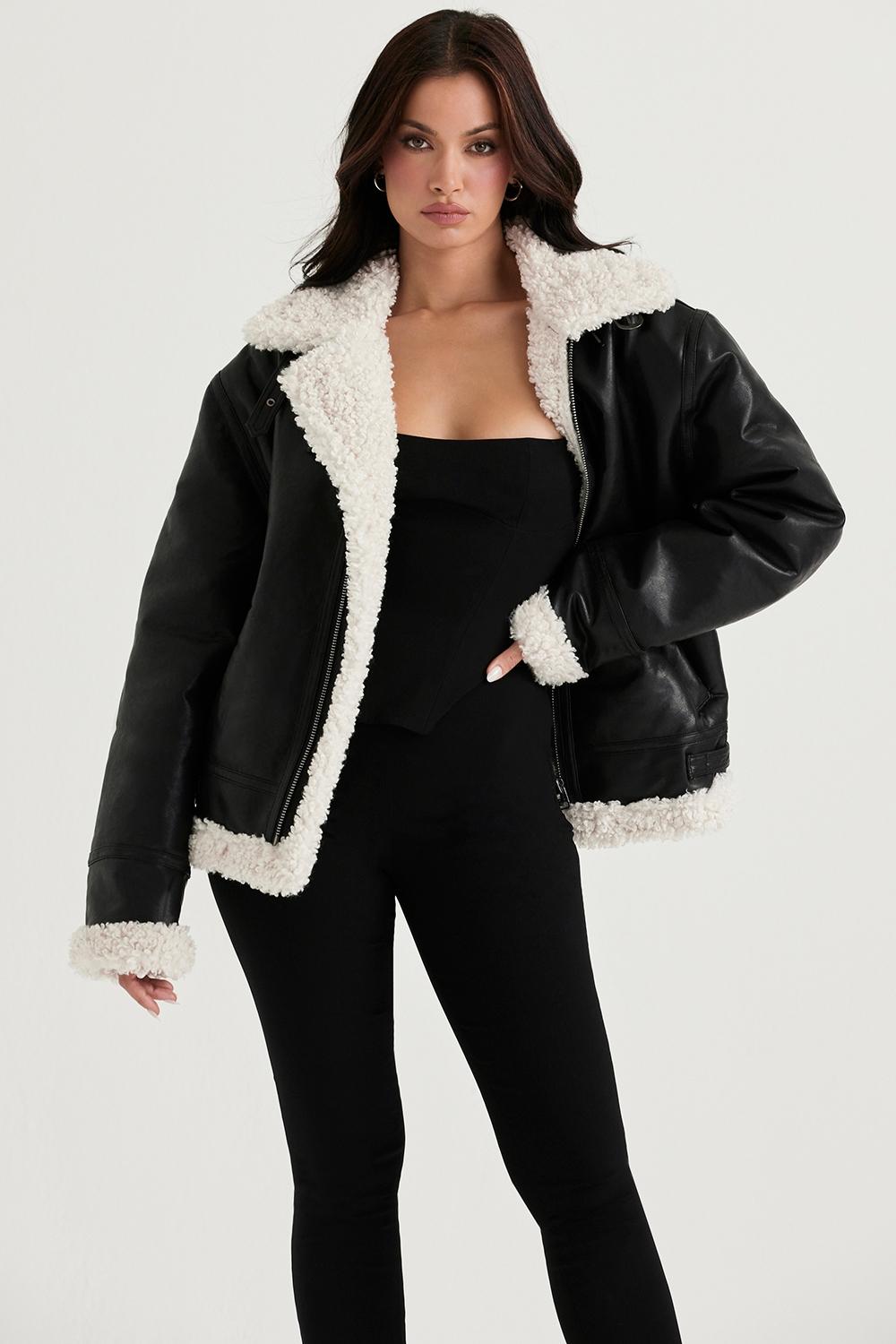 Madden  black vegan shearling aviator jacket Product Image
