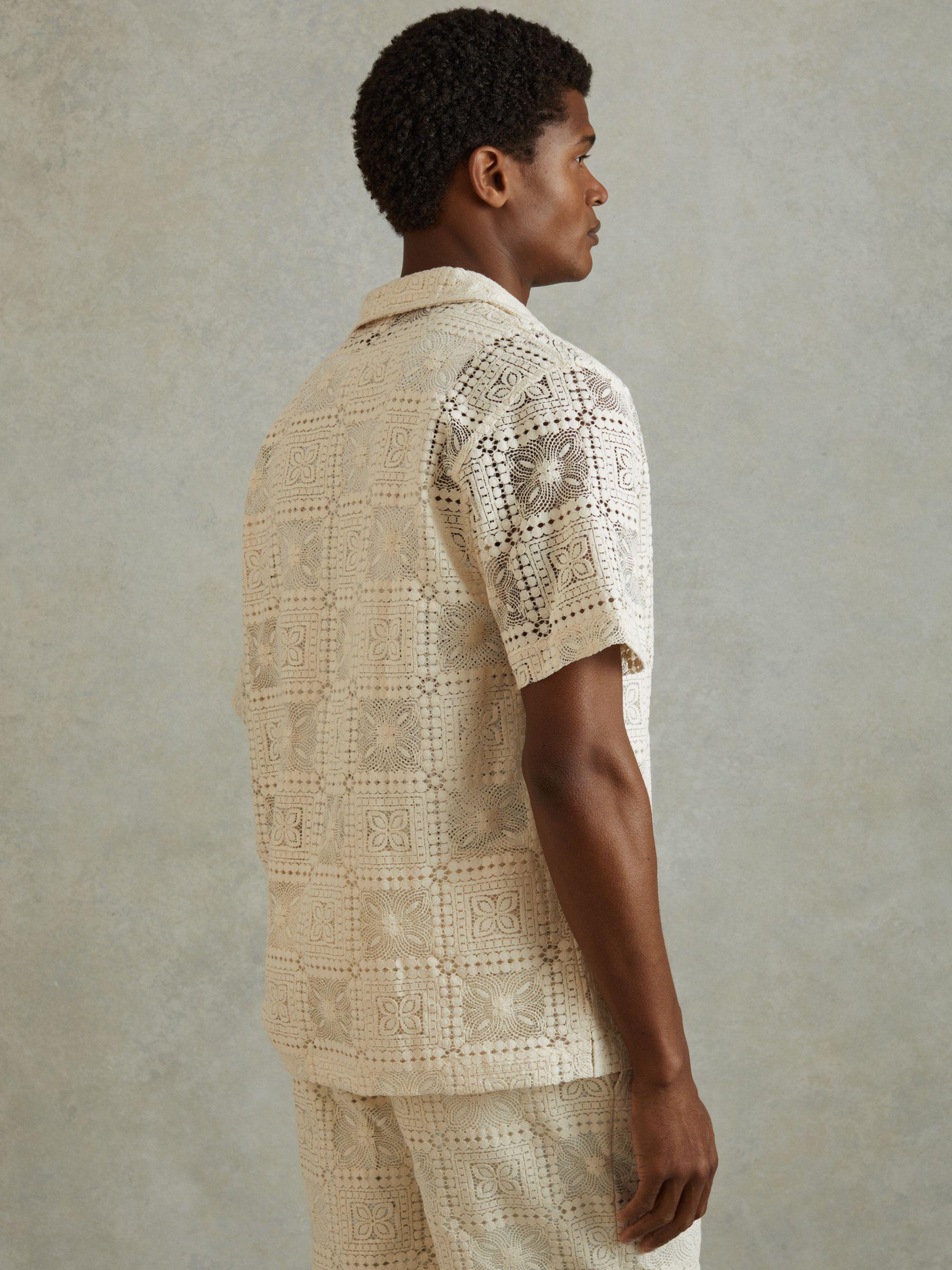 Crochet Cuban-Collar Shirt in Ecru Product Image