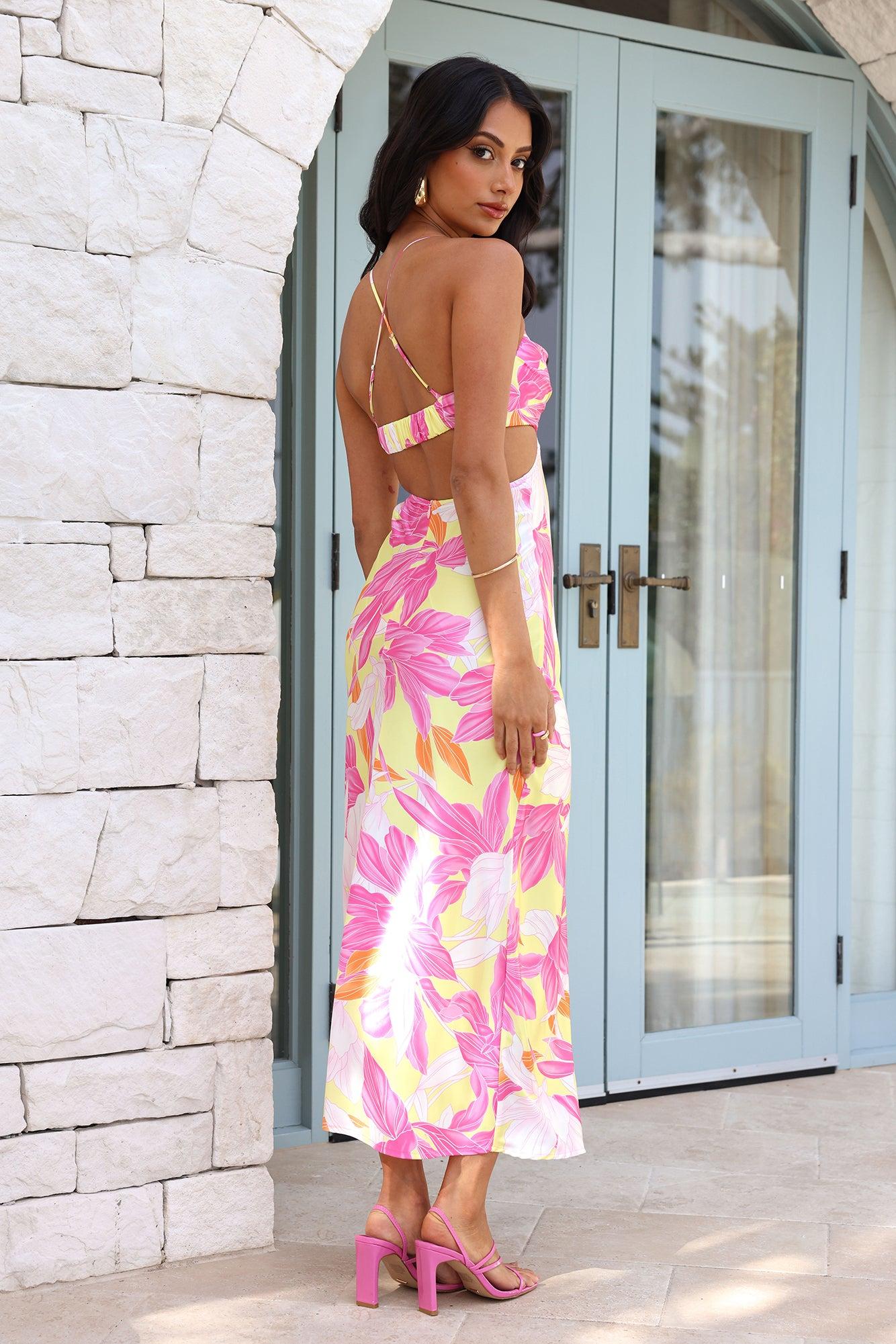 Retreating Satin Maxi Dress Yellow Product Image