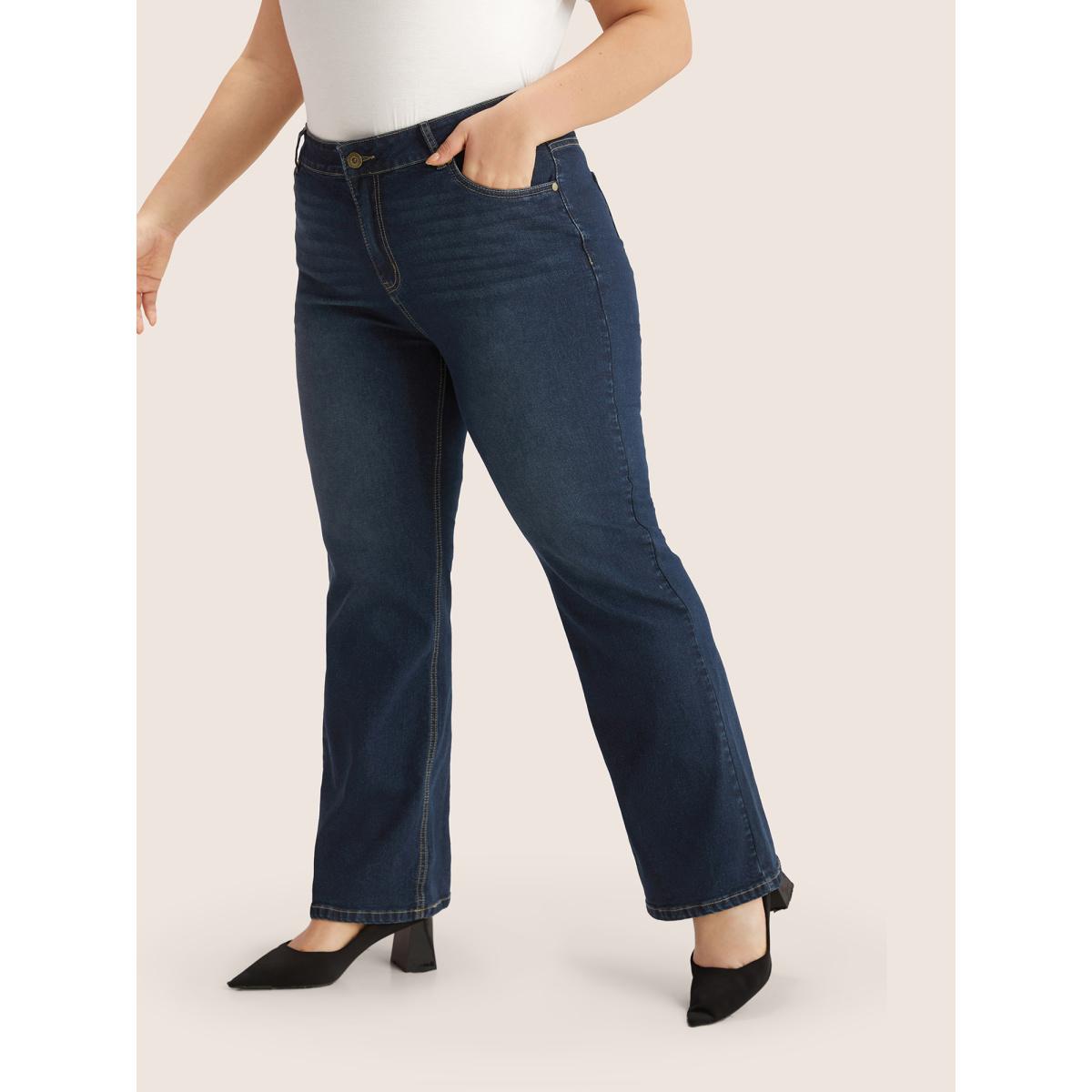 Plus Size Plain Bootcut Pocket Zipper Fly Jeans Women Indigo Casual Plain Non High stretch Slanted pocket Jeans BloomChic 10/M Product Image