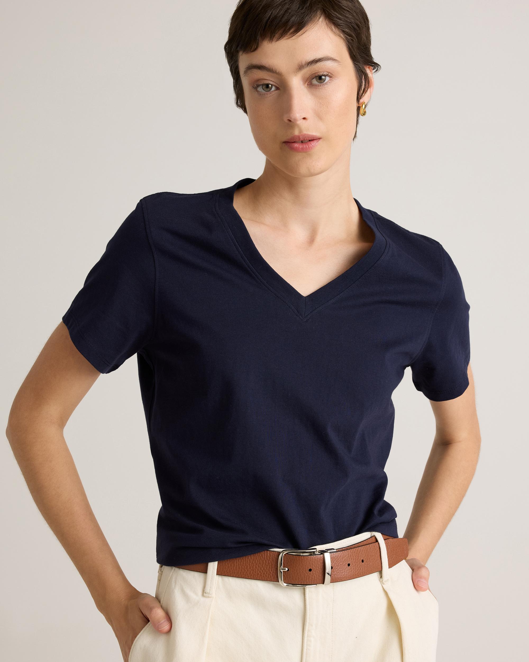 Quince | Women's Boxy V-Neck T-Shirt Size XS, Organic Cotton Product Image