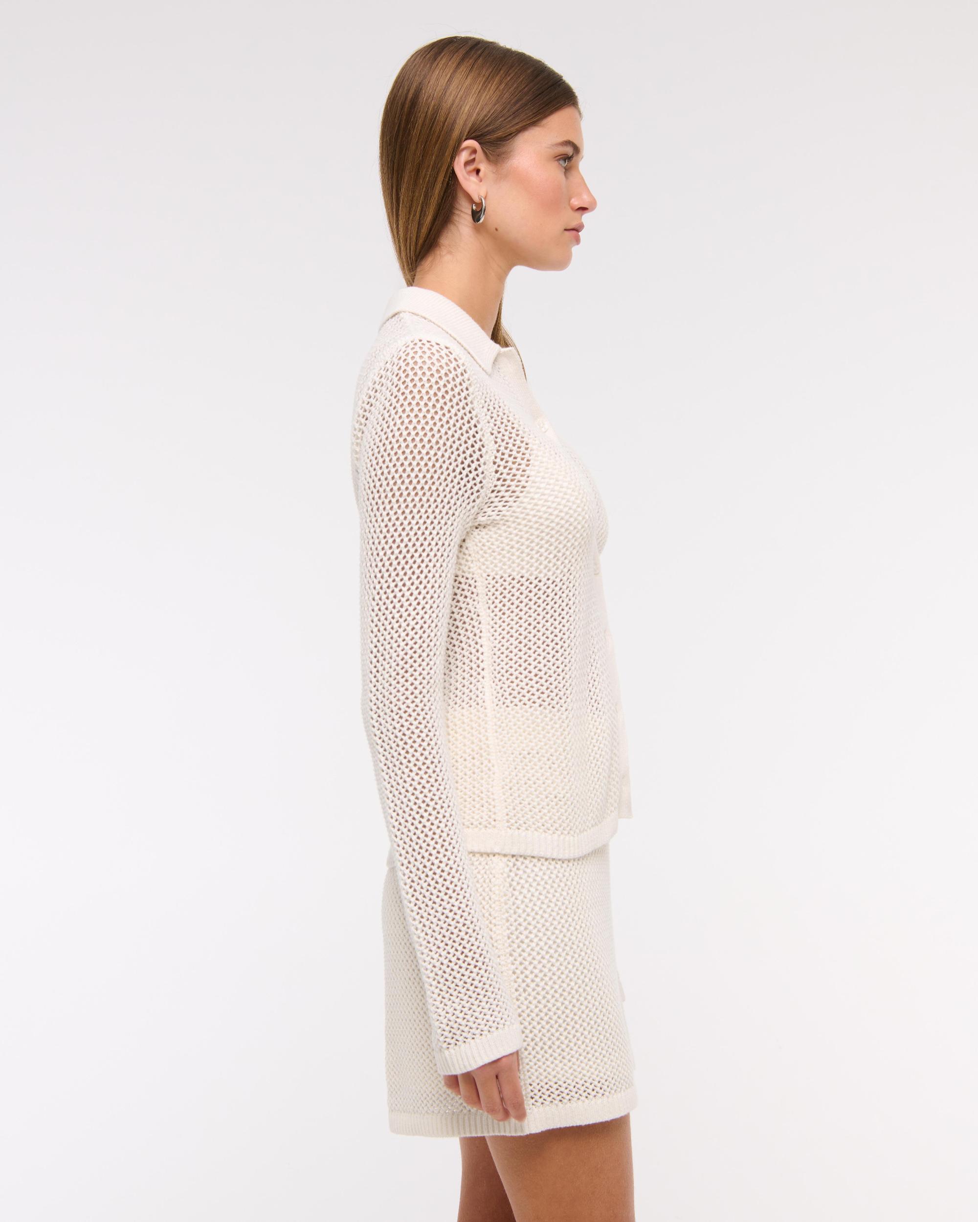 Crochet-Style Collared Button-Through Top Product Image