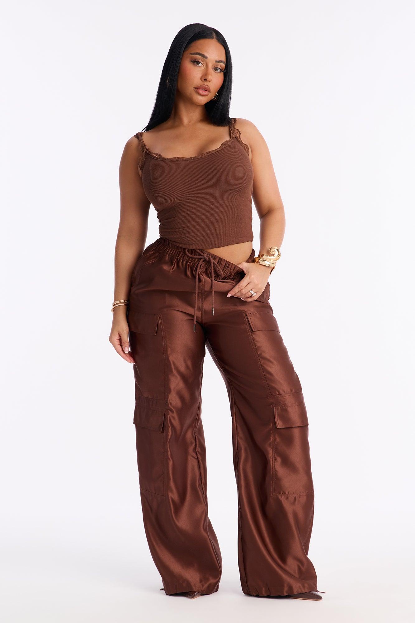 Julianna Lace Trim Tank - Brown Female Product Image