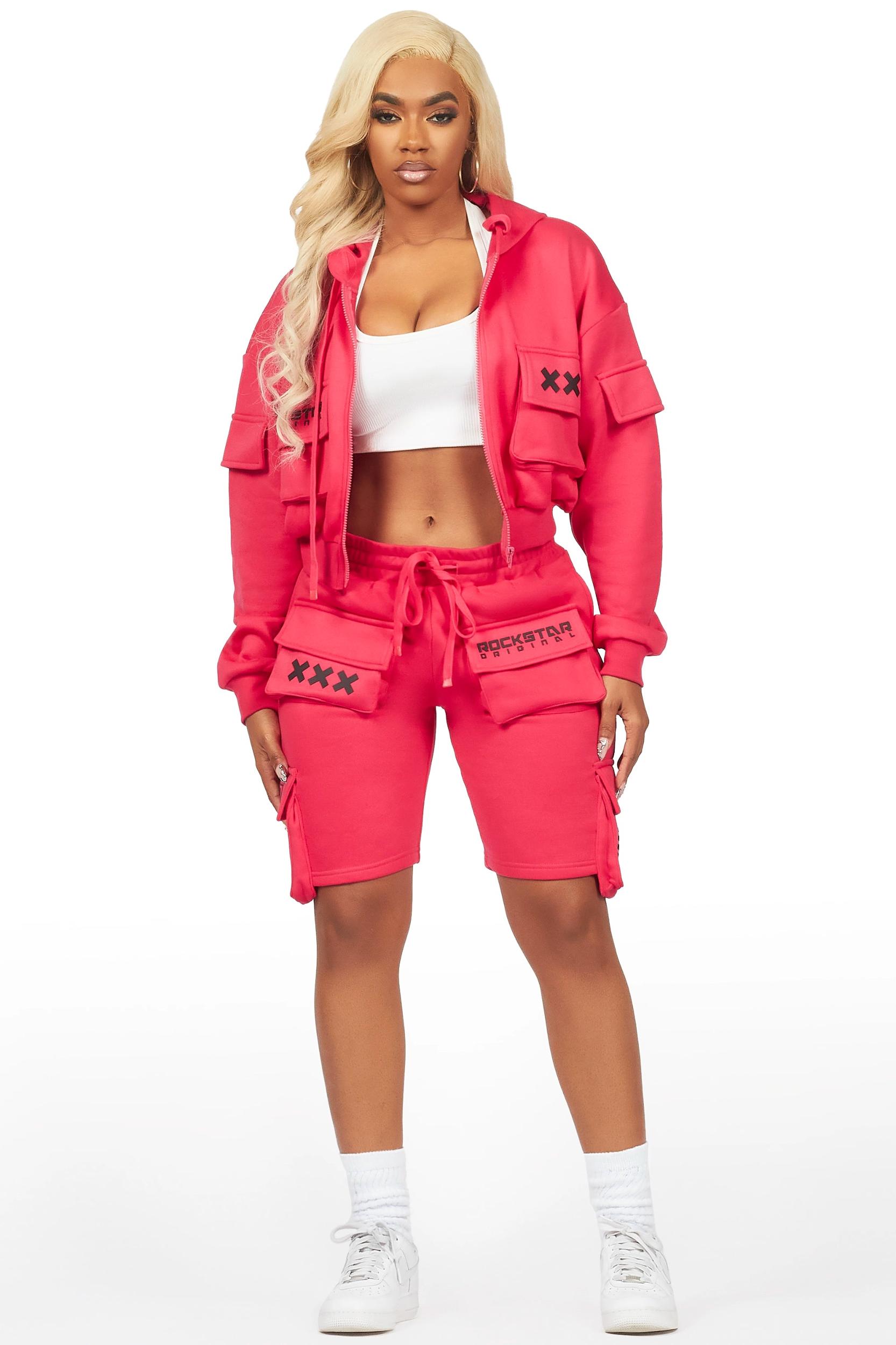 Natanya Hot Pink Cargo Short Set Female Product Image
