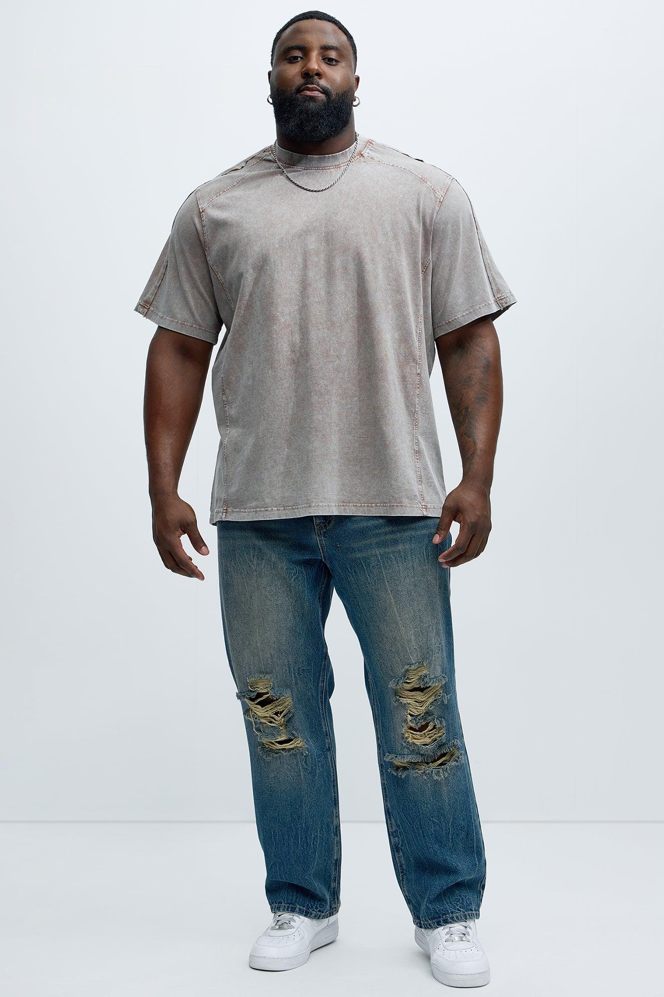 Paneled Acidwash Oversized Tee - Mauve Product Image
