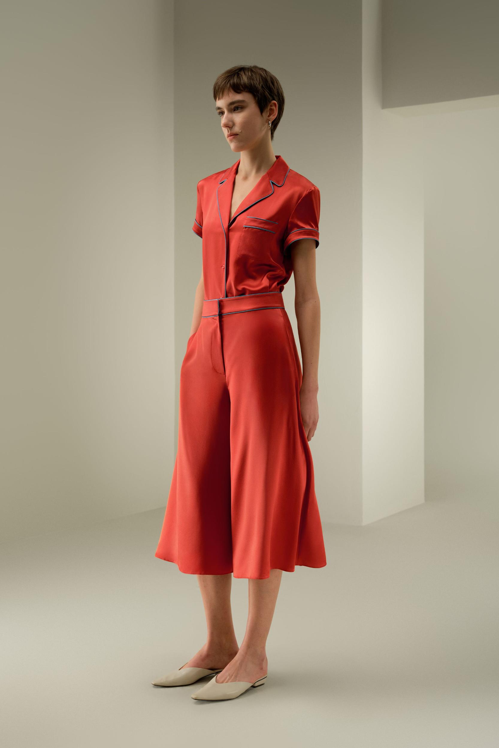 LILYSILK x Elizabeth Womens Capri Trousers Silk - Brick Red 100% OEKO Silk - Comfortable Wide Leg Pants 16 Product Image