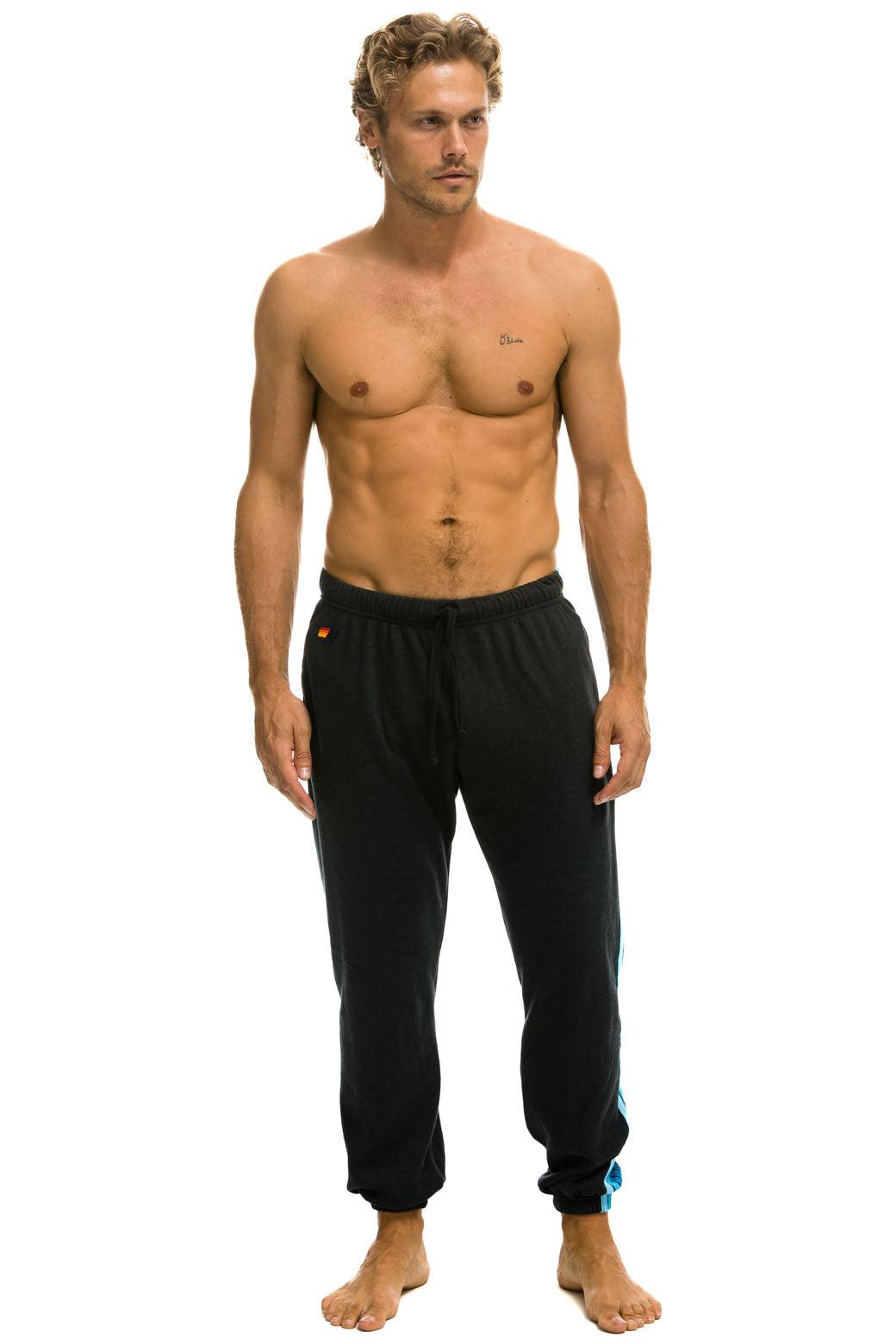 5 STRIPE SWEATPANTS - CHARCOAL // BLUE Male Product Image
