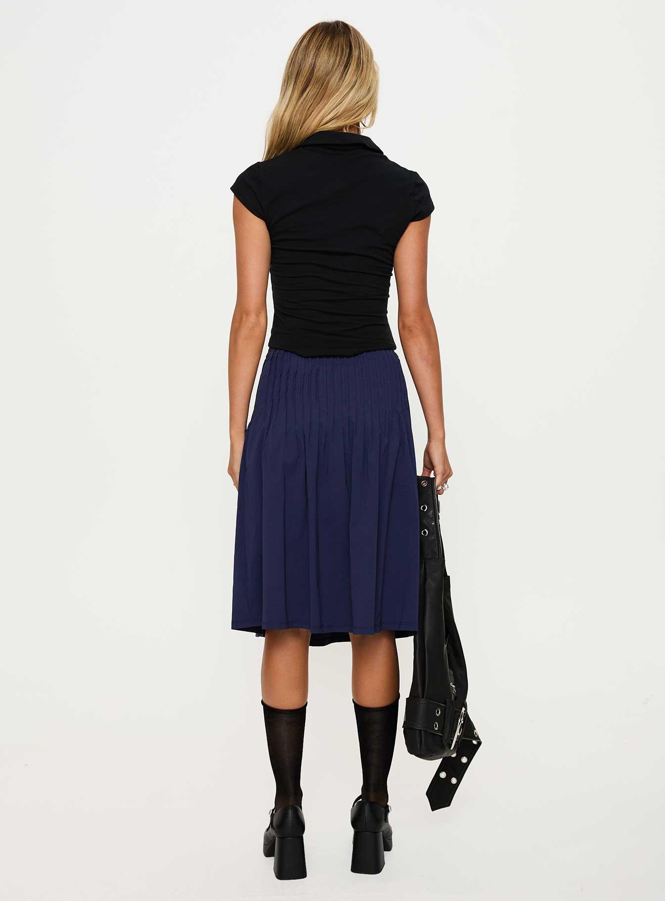 Elaila Pleat Midi Skirt Navy Product Image