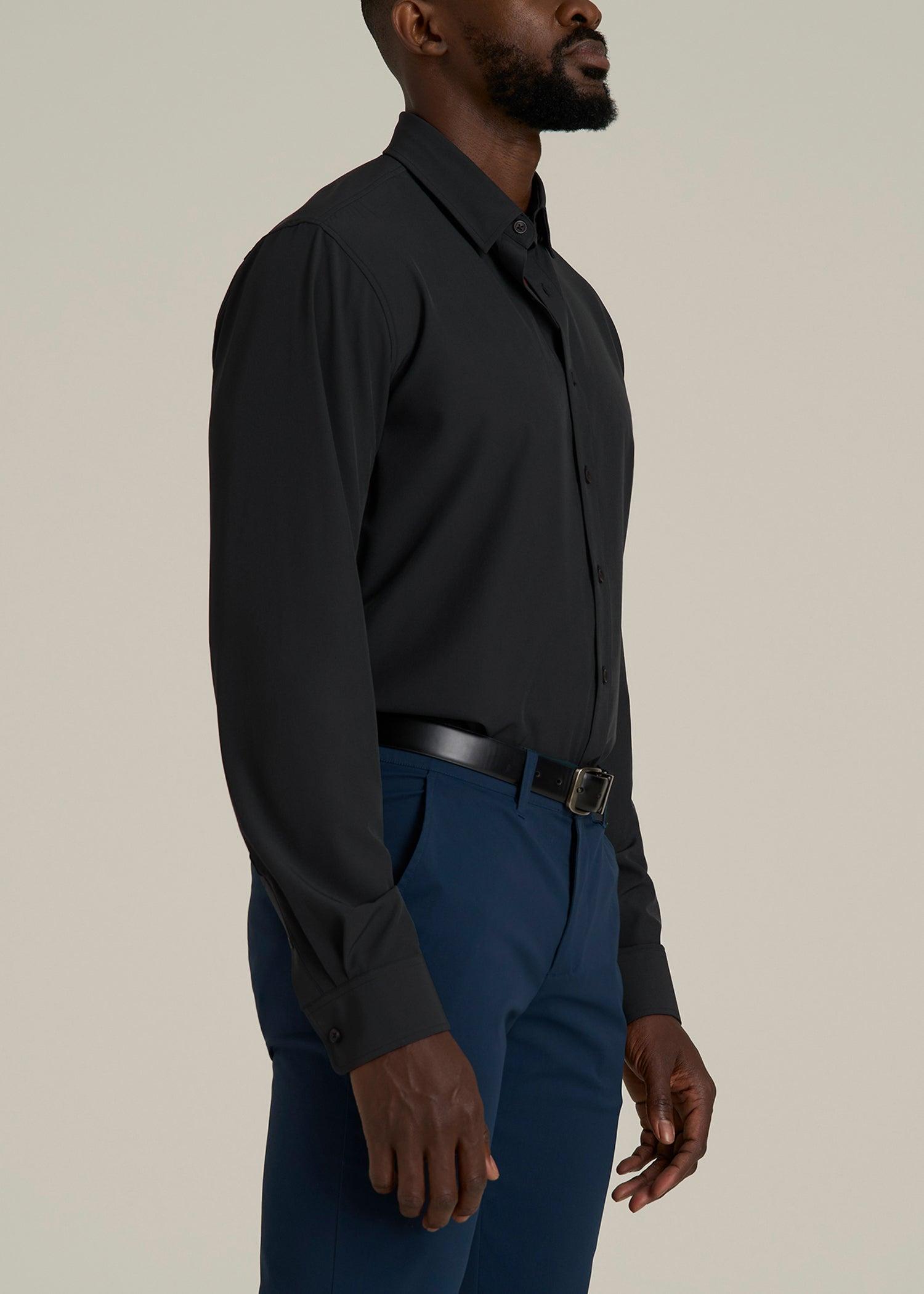 Traveler Stretch Dress Shirt for Tall Men in Black Male Product Image