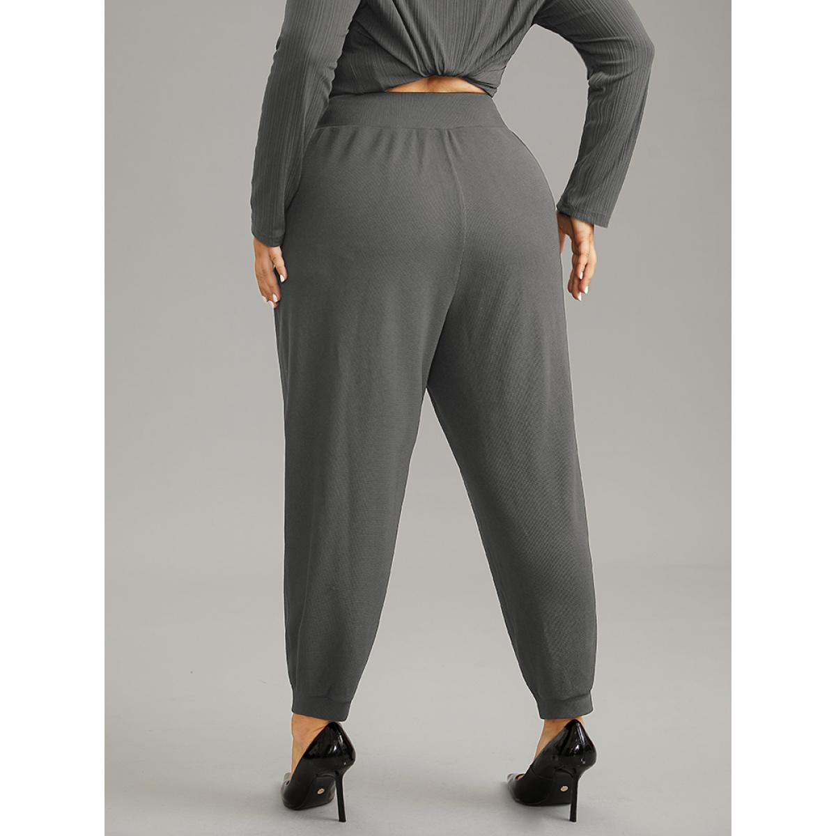 Plus Size Crossover Plain Texture High Rise Pants Women DimGray Casual High Rise Everyday Pants BloomChic 18-20/2X Product Image