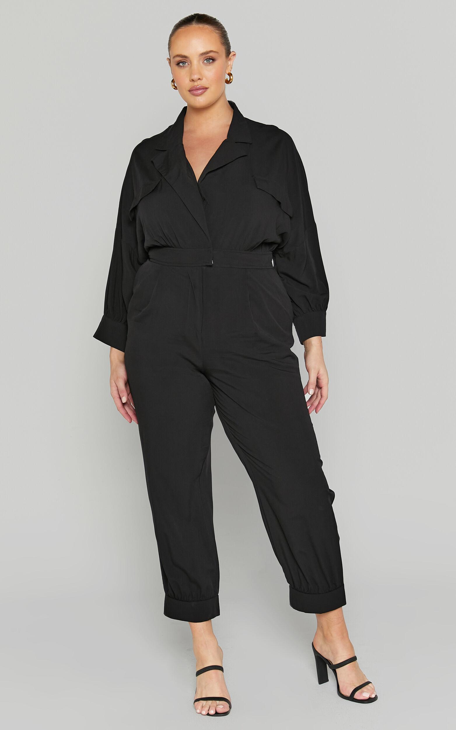 Ayelin Jumpsuit - Linen Relaxed 3/4 Sleeve Jumpsuit in Black Product Image