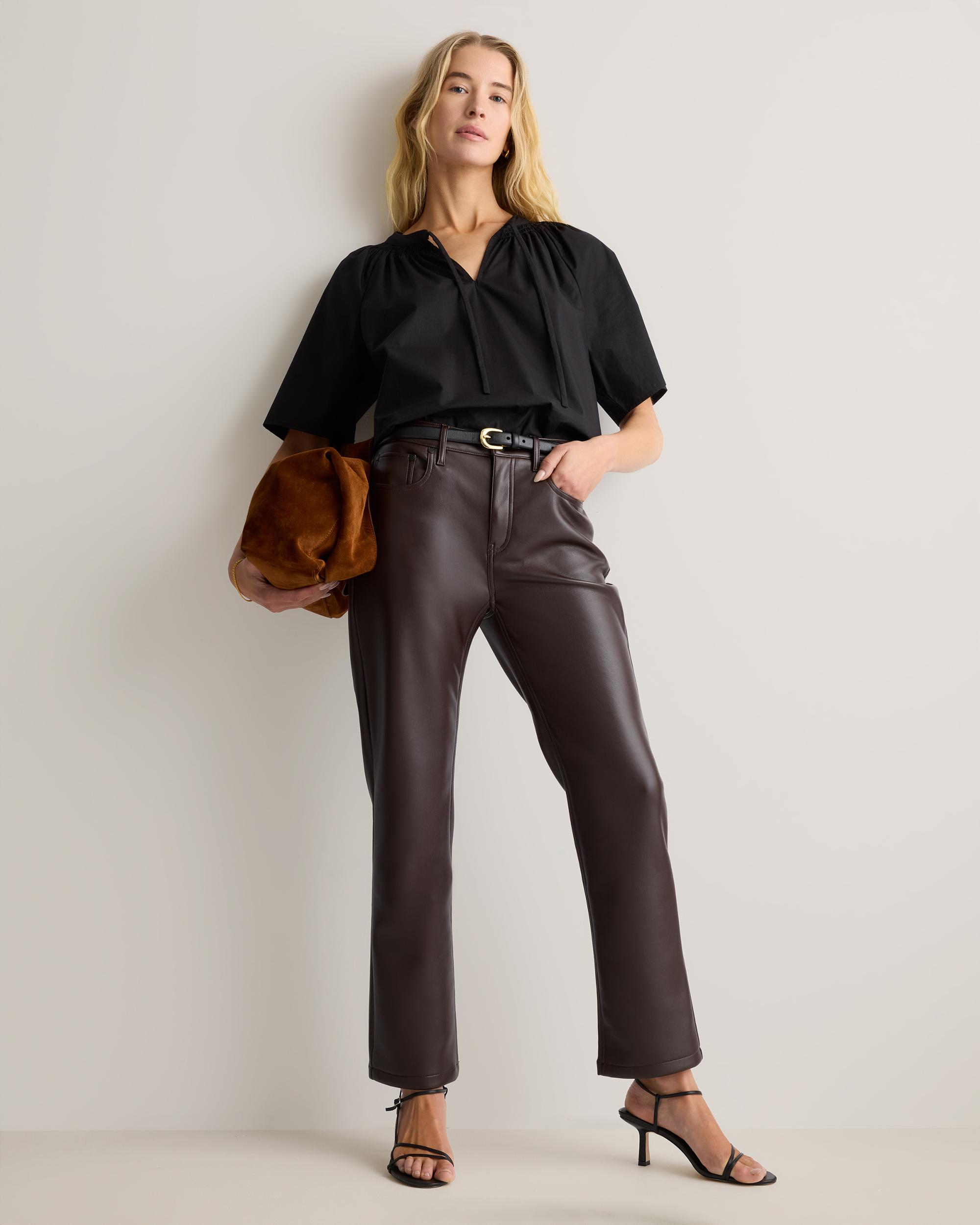 Quince | Women's Vegan Leather Straight Leg Pants Recycled Polyester Product Image