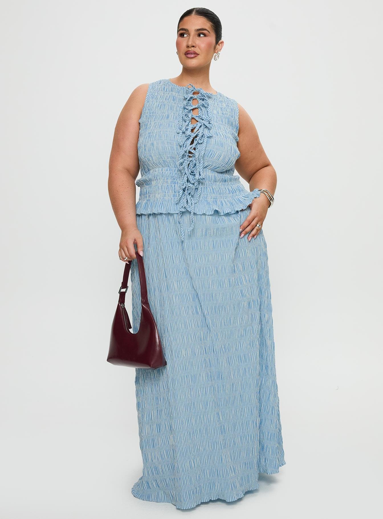 Songbird Shirred Maxi Dress Blue Curve Product Image