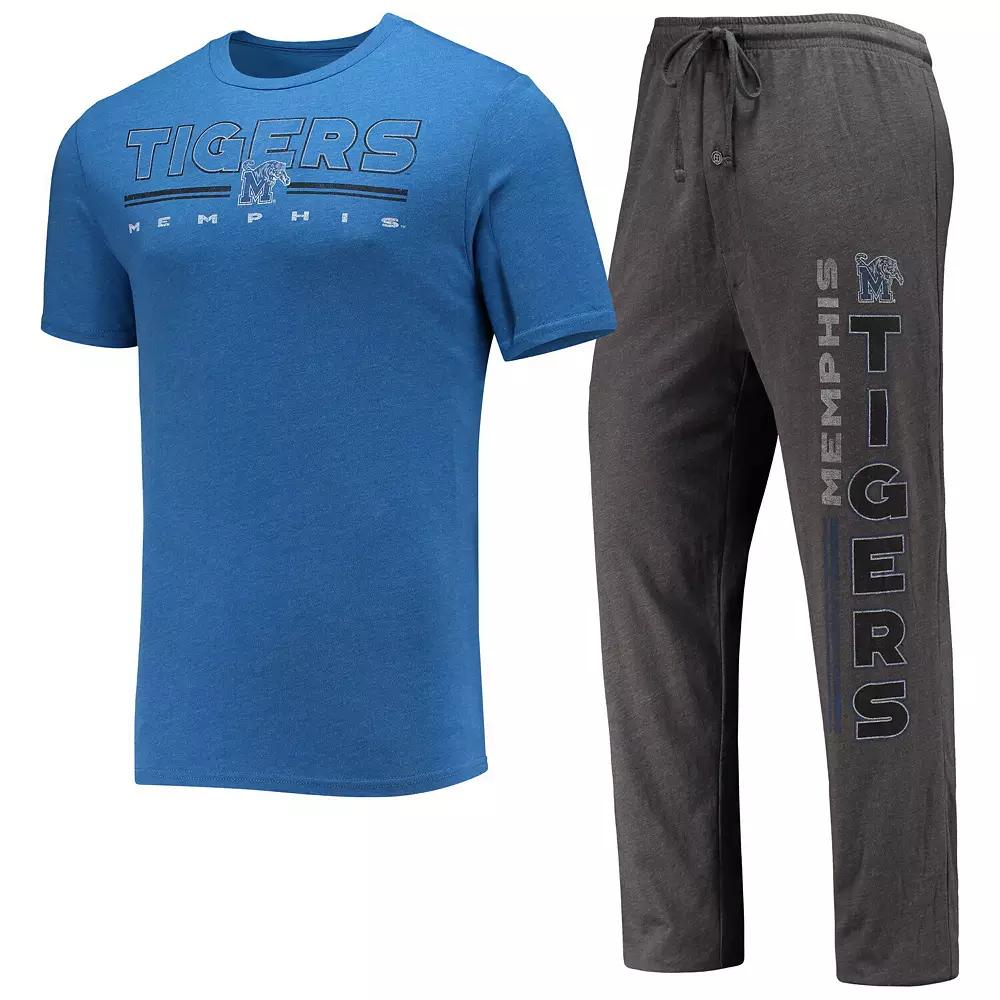 Men's Concepts Sport Heathered Charcoal/Royal Memphis Tigers Meter T-Shirt & Pants Sleep Set, Size: Medium Product Image