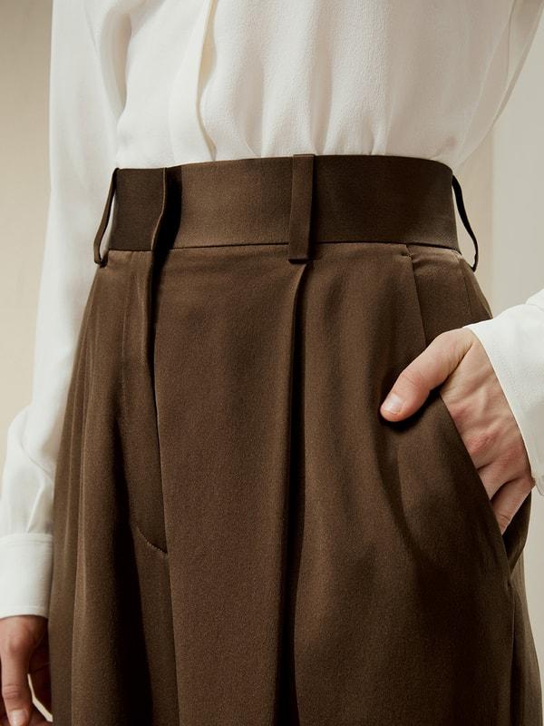 High-Waisted Wide Leg Dense Silk Pants Product Image