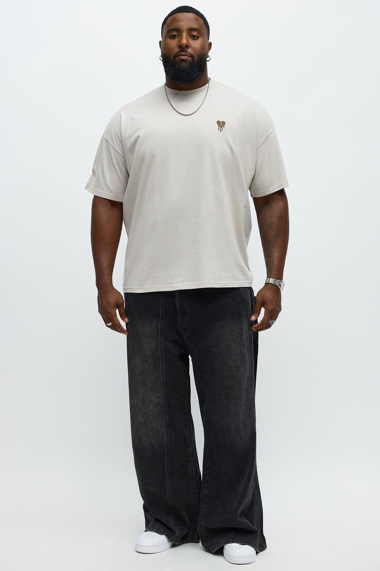 Oversized Mini Embroidery Heavy Weight Boxy tee - Taupe Male Product Image