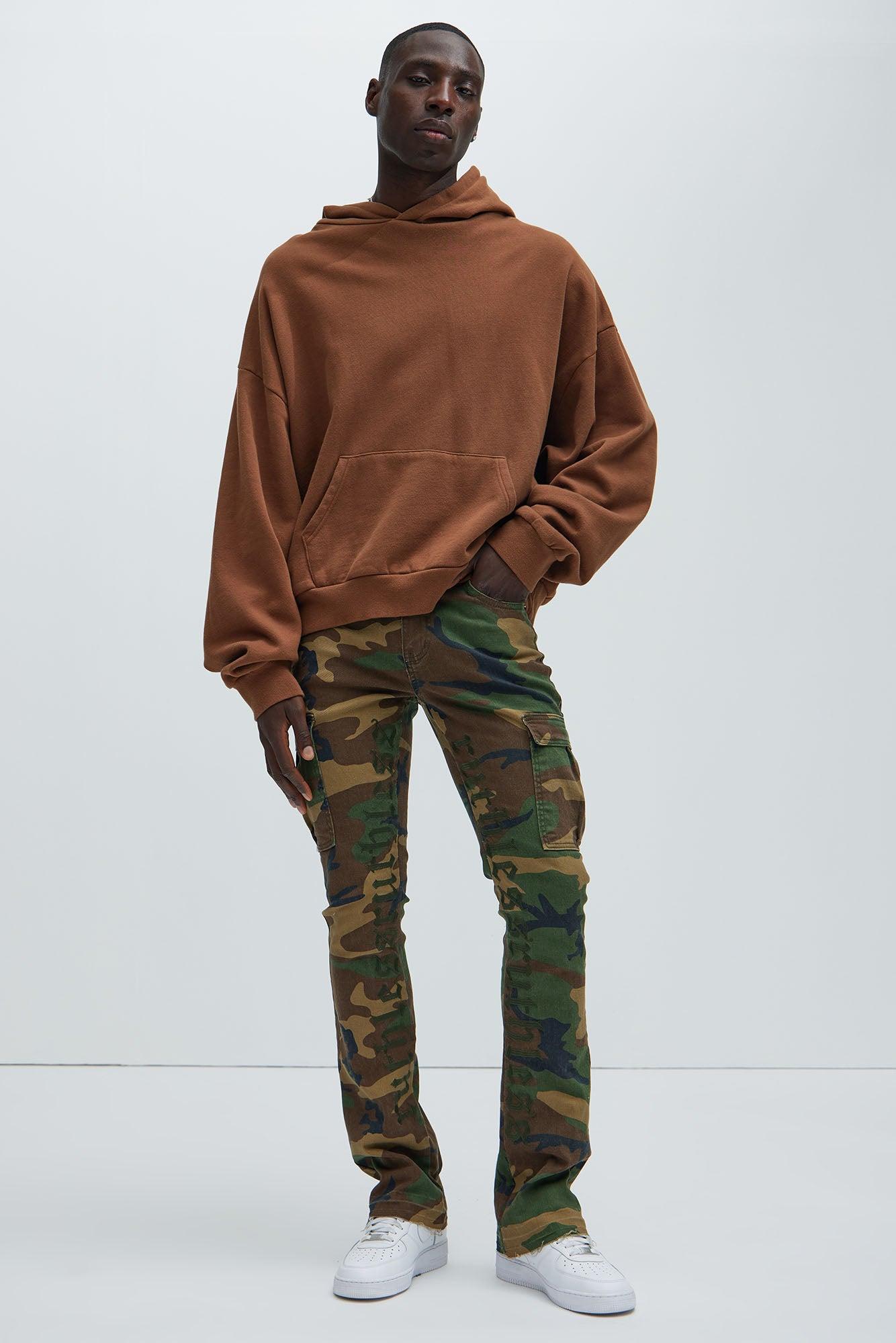 Ruthless Embroidered Stacked Skinny Cargo Flare Pants - Camouflage Product Image