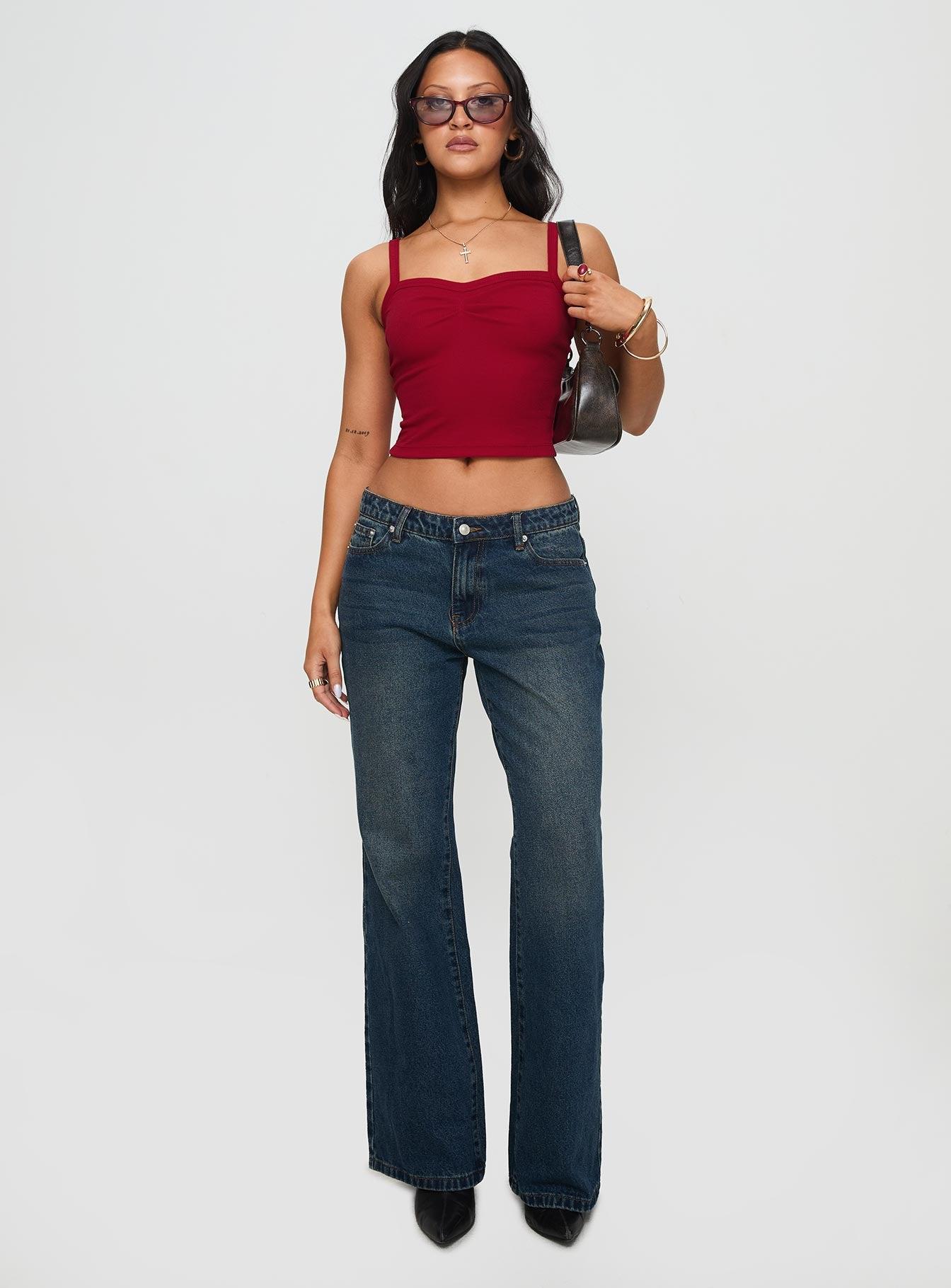 Essentials Ruched Rib Cami Top Red Product Image