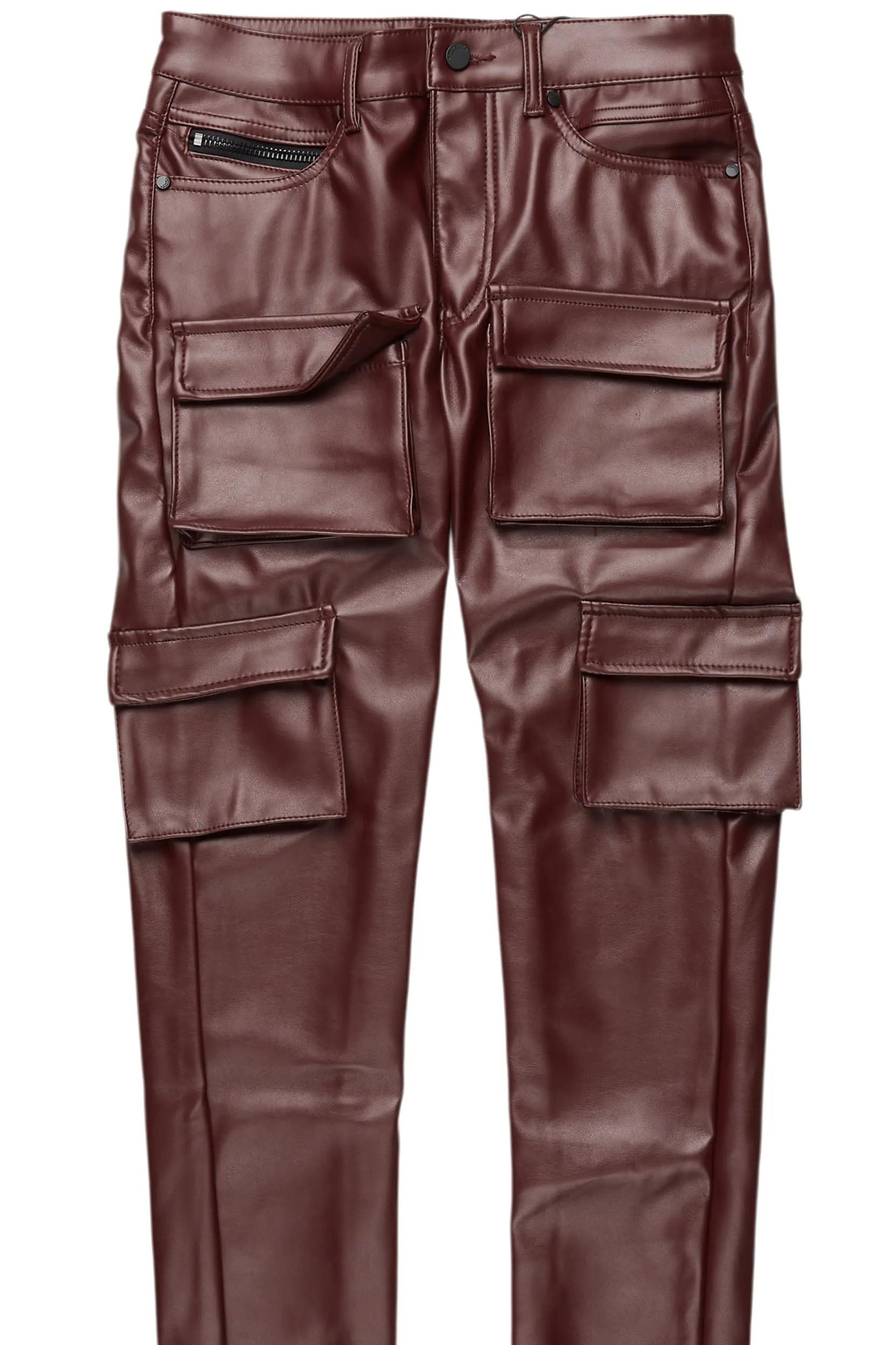 Kap Burgundy Skinny Faux Leather Fit Jean Male Product Image